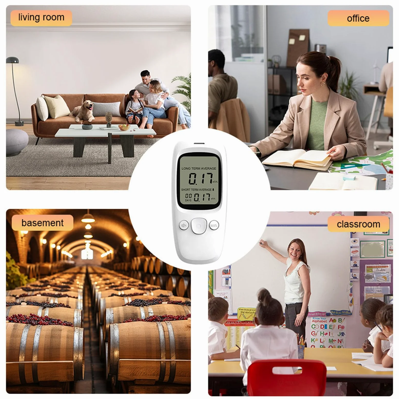Monitor Digitale per Rilevatore di Radon Portatile con Display LCD per Uso Domestico a Lungo Termine Alimentato a Batteria