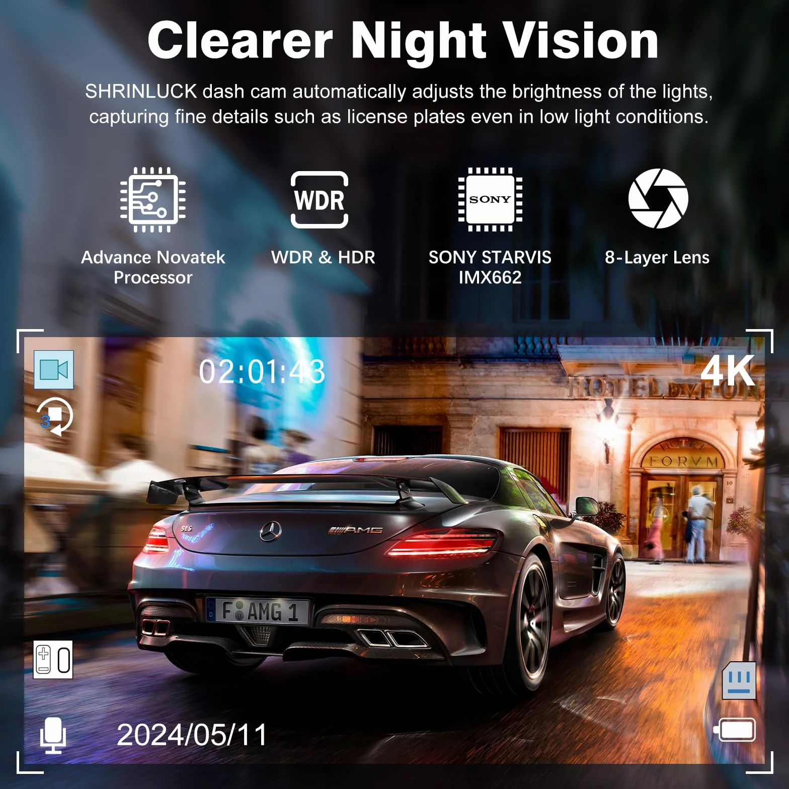 X5 4K WiFi 3-Canali Dash Cam Auto, 2160P+1080P+1080P FHD Tripla Dashcam Auto, Telecamera Auto 360° su tutti i lati, Scheda SD 64G Gratuita,G-Sensor,WDR,Visione Notturna,Monitor di Parcheggio