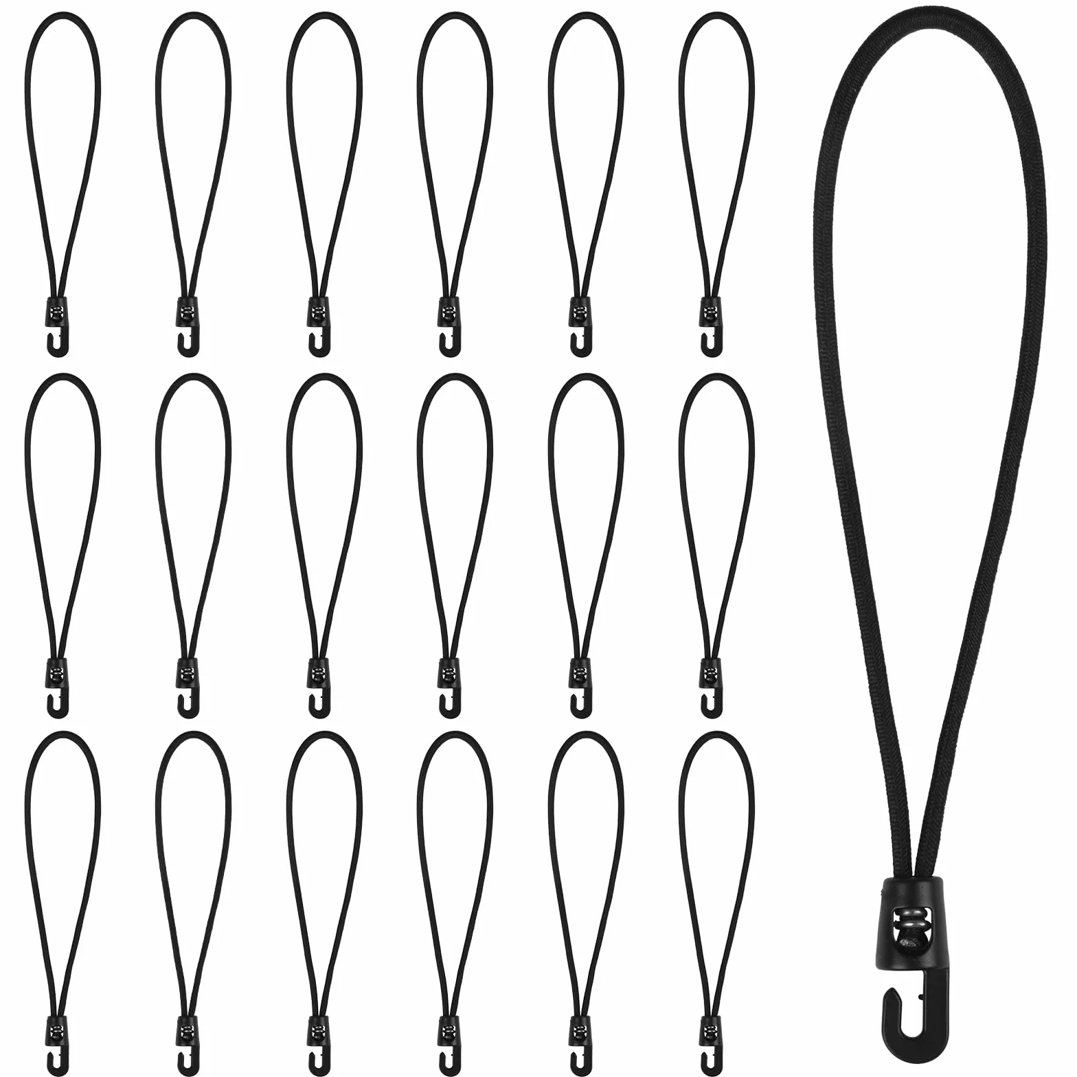 Tenditore per telo con Ganci, 25 cm x 18 Pezzi Tenditore per telo con Ganci, Doppio Gancio per Corda Elastica per Teli, Tende, Portapacchi, Auto e Biciclette, Esterno - Nero