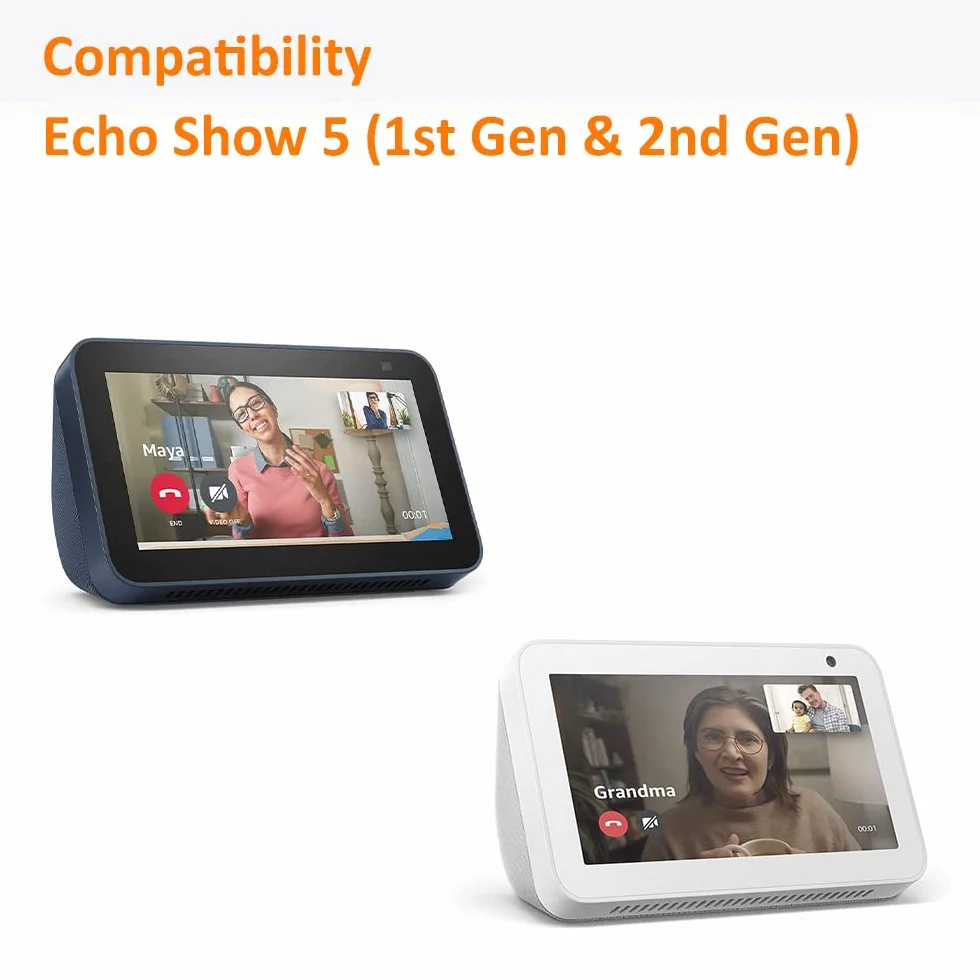 supporto regolabile per Echo Show 5, accessorio compatibile con Amazon Echo Show 5, attacco magnetico, girevole a 360 gradi, funzione di inclinazione, base antiscivolo, uscita 2019, bianco