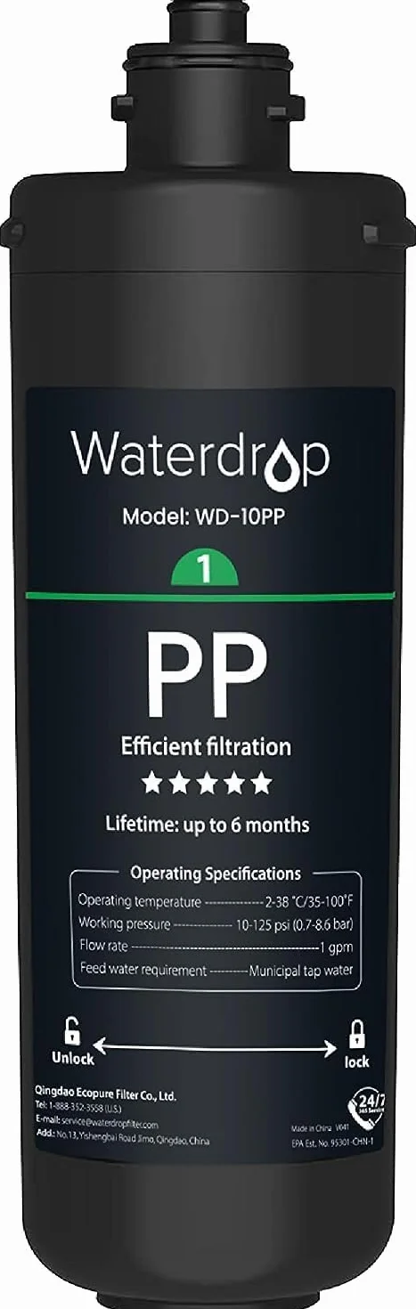 Waterdrop WD-10PP Filtro Acqua Sottolavello, Ricambio per Waterdrop TSA & TSB 3 Stadi Depuratore Acqua Domestico per Sotto Bancone