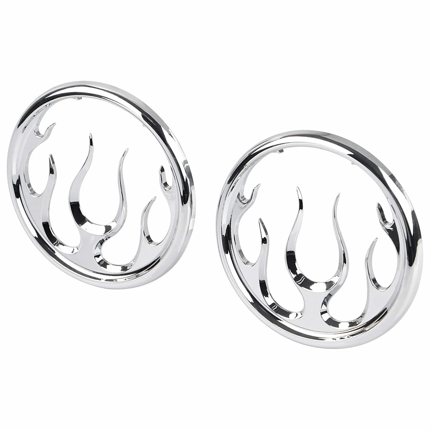 2 pezzi copertura e protezione altoparlanti fiamme altoparlanti griglie Accent Trim per Harley Touring Electra Glide Ultra Classic FLHTCU 2006-2013, cromato