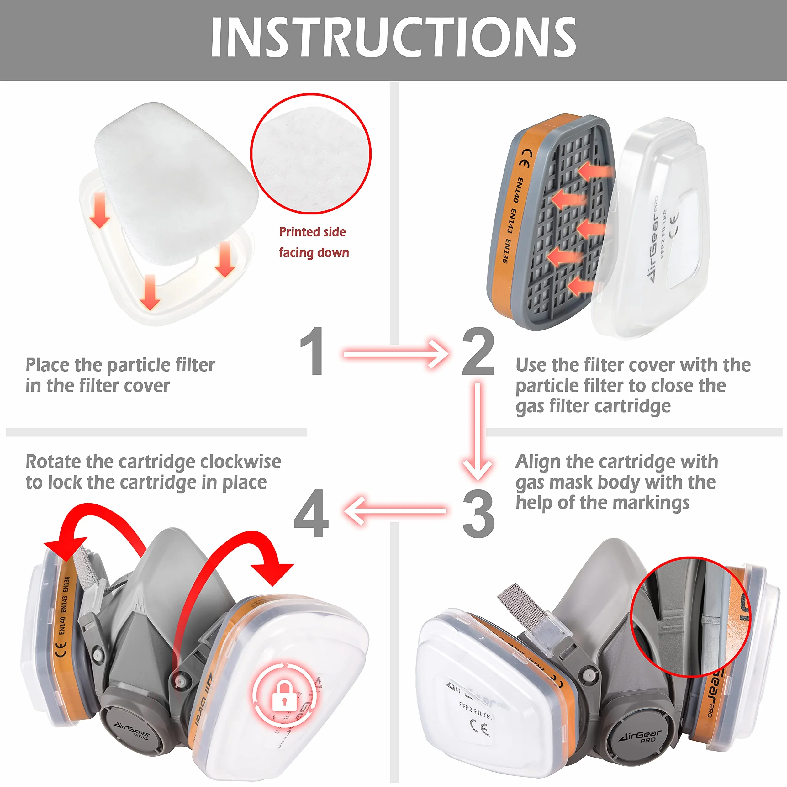 AirGearPro F-500 Filtri per Maschera G-500/M-500 Antigas Antipolvere Riutilizzabile