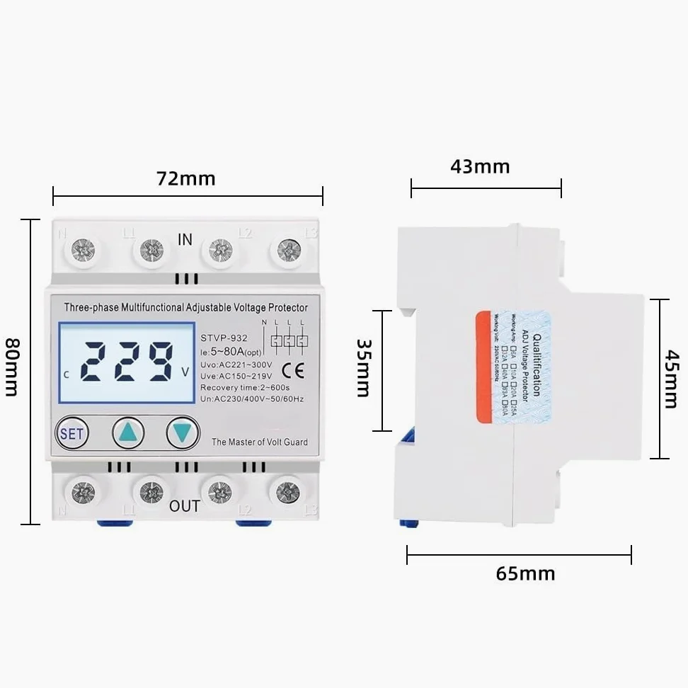 Interruttore Magnetotermico Differenziale Trefase industriale AC 380V 80A. Recupero automatico della protezione tensione di sovratensione regolabile sopra il dispositivo potente(80A)