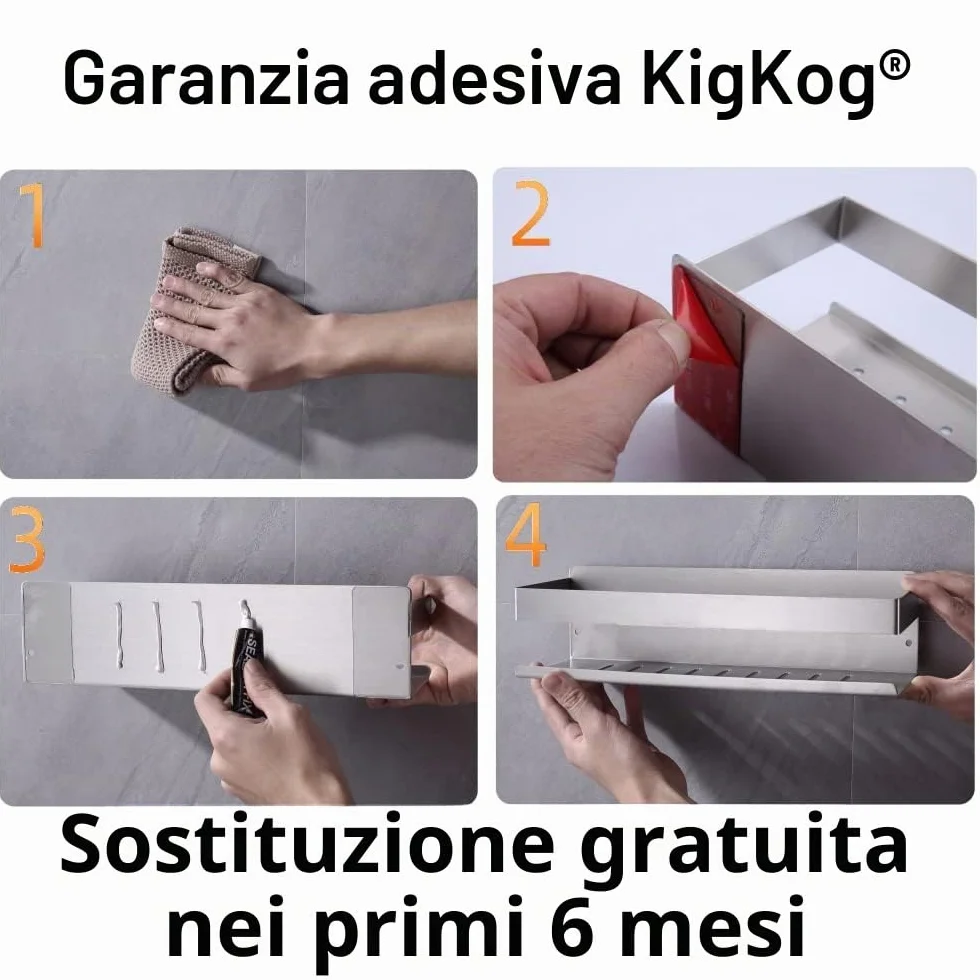 Mensola da Doccia Senza Foratura SUS304 Acciaio Inossidabile Nichel Spazzolato 23CM