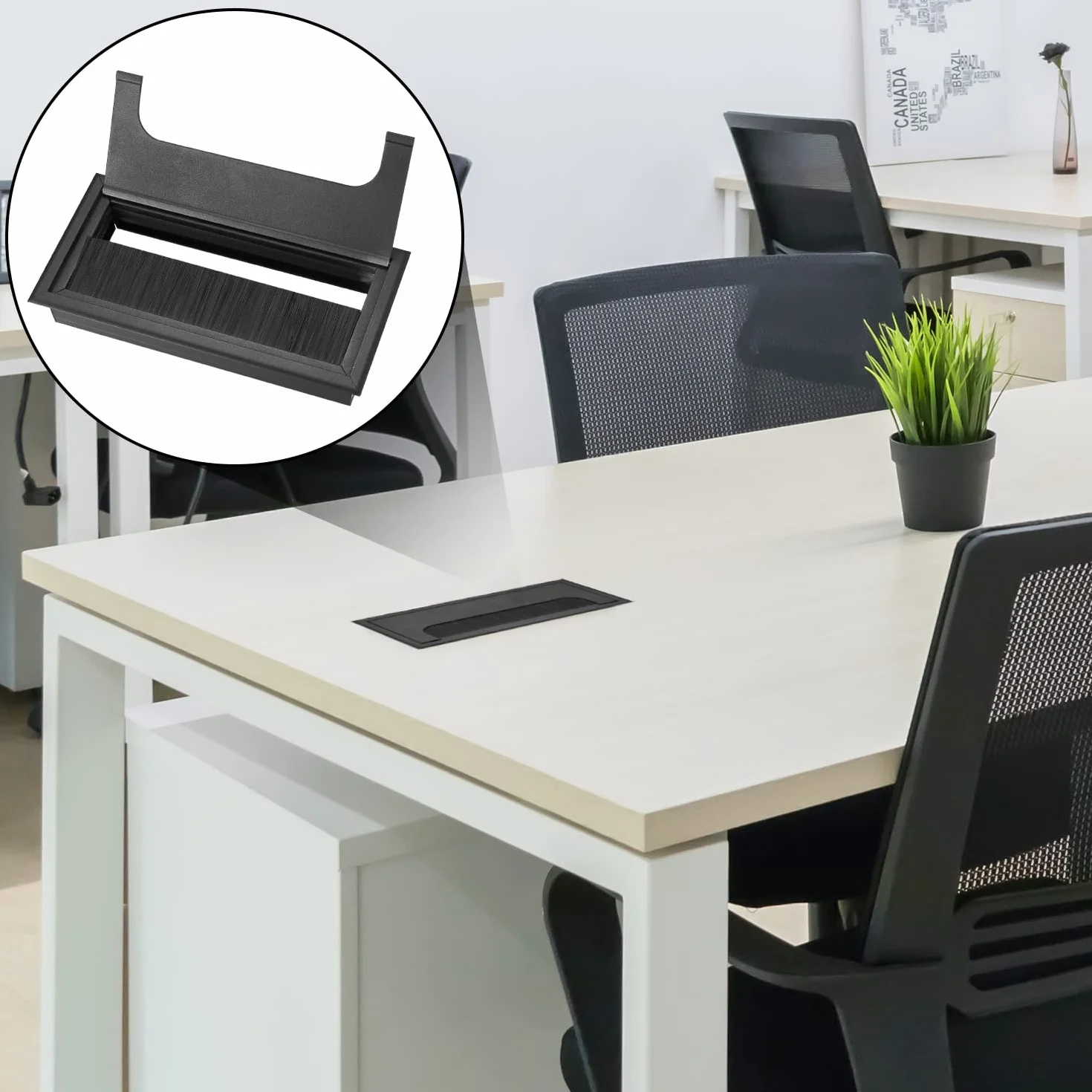 Cavo Passacavi Scrivania 160x80 mm Alluminio Nero con Spazzola 2 Pezzi Fascette