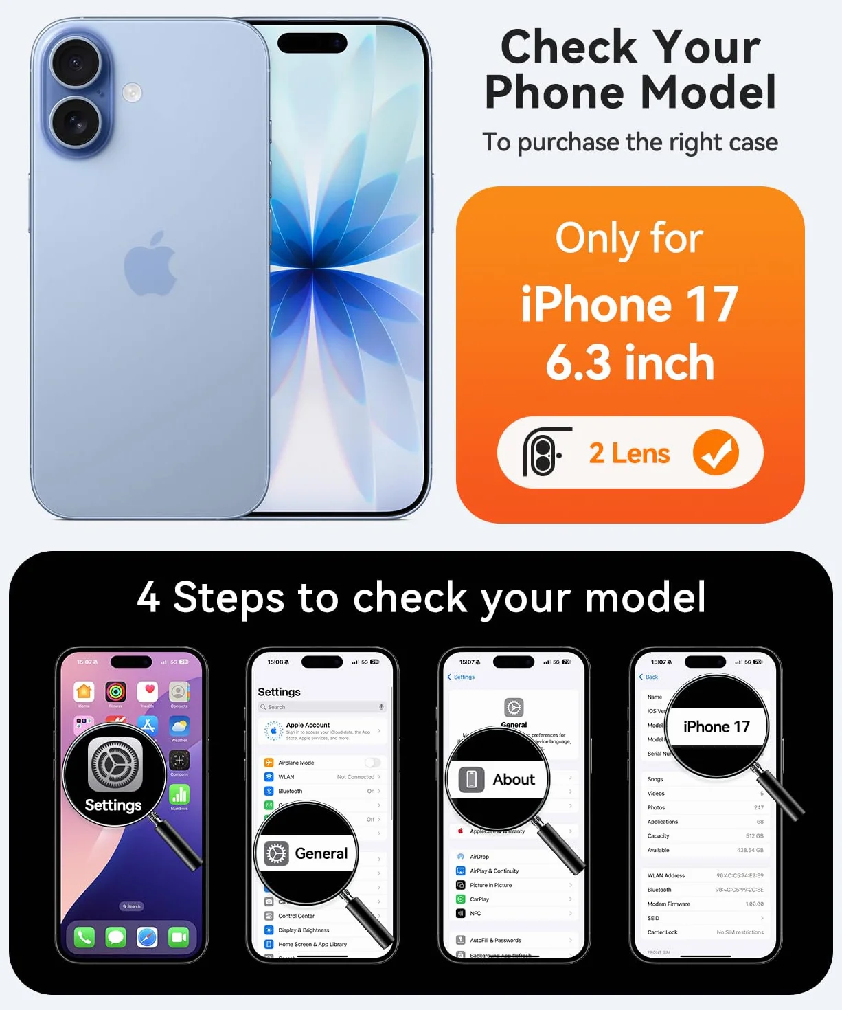CANSHN Cover Magnetica per iPhone 17(6,3 Pollici), Compatibile con MagSafe, [Protezione Completa Della Fotocamera], Custodia Traslucida Opaca Protettiva Sottile Antiurto,Nero