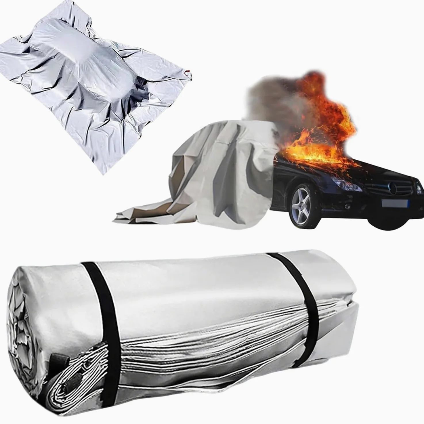 Coperta antincendio di emergenza per veicoli, double-face, rivestita in silicone, resistente al calore fino a 1100 °C, con occhielli per soppressione incendi in veicoli elettrici e a gas