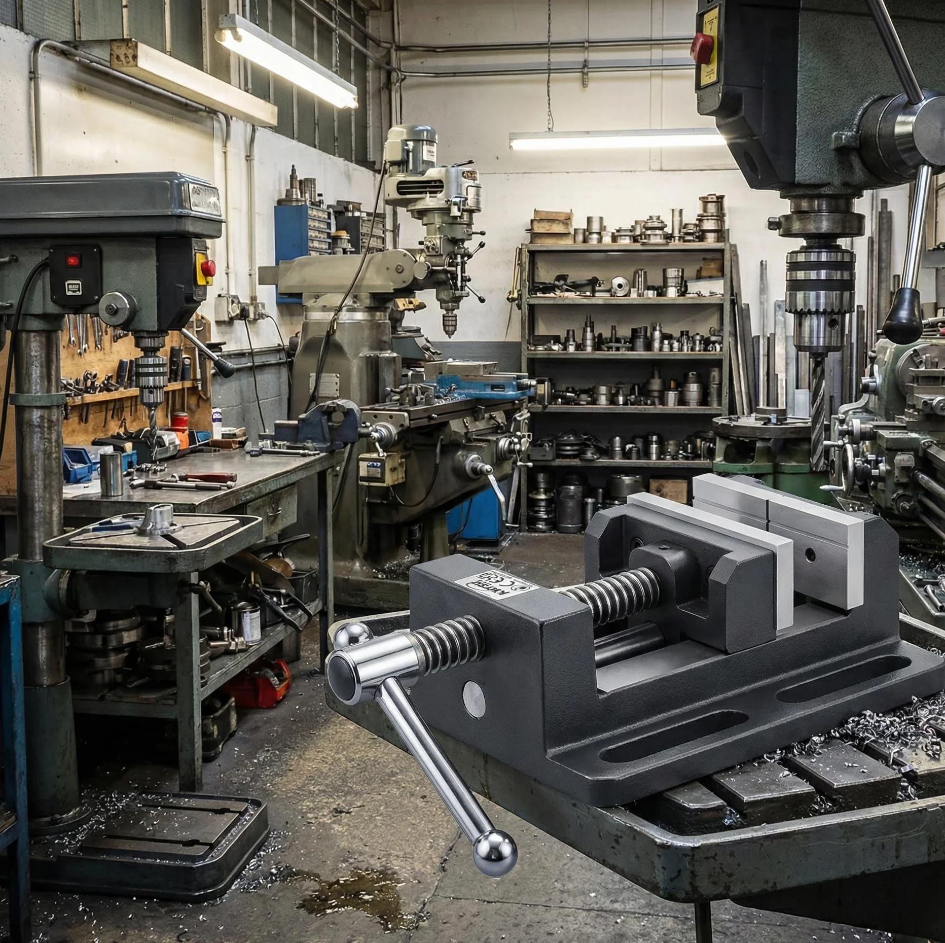 KATSU Morsa per Trapano a Colonna 4" (100mm) con Barra di Guida, Morsetto da Banco per Trapano a Colonna di Qualità Professionale per Officina e Fresatrici 4022704