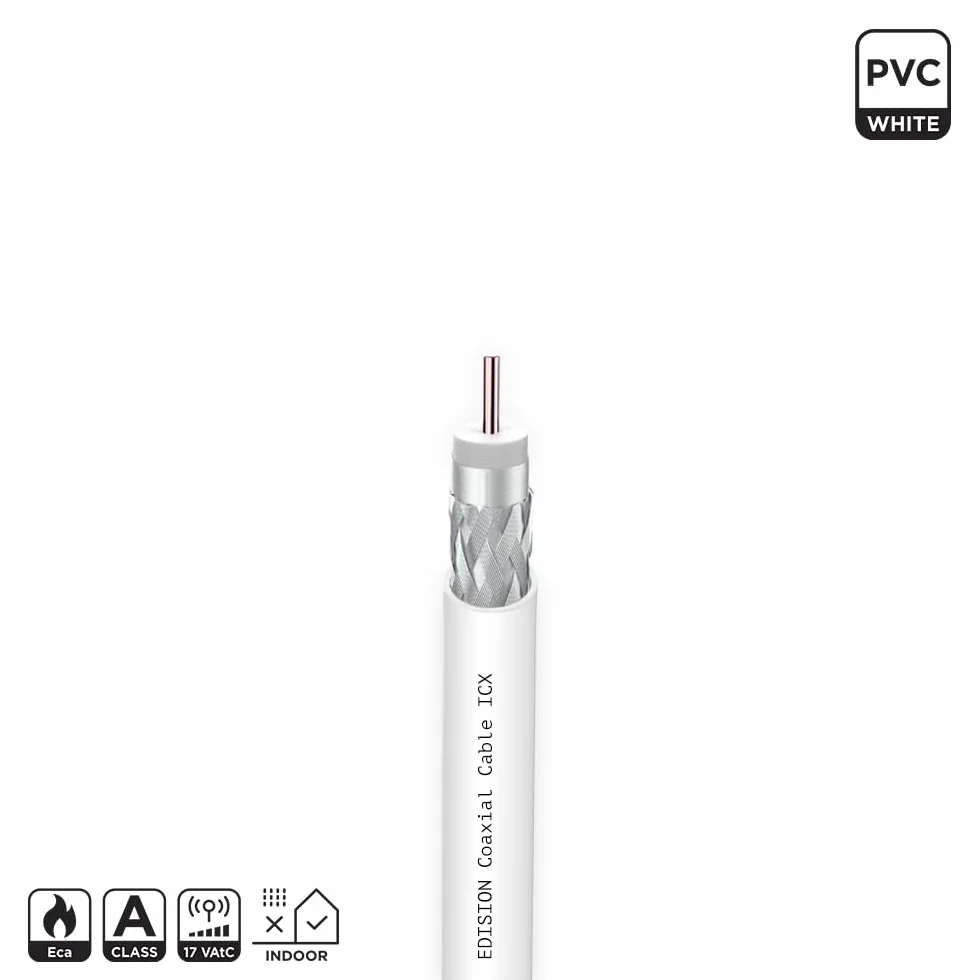 EDISION ICX-10 Cavo Coassiale Antenna TV SAT 10m PVC Bianco, Acciaio Ramato, 17VAtC, CPR Eca, Classe A DVB-S2/T/T2/C, RADIO