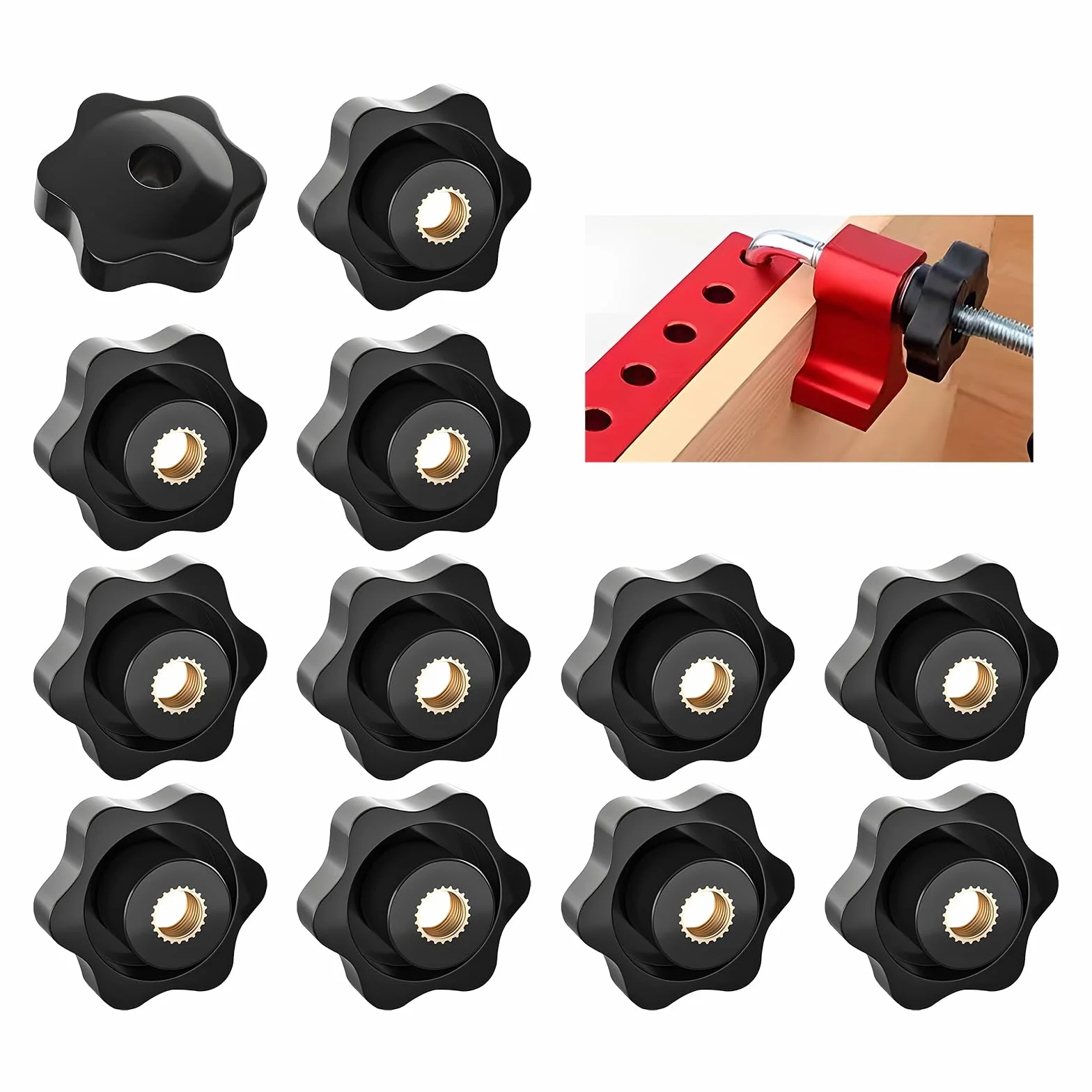 Dado Maniglia a Stella M6 32mm Dadi Con Manico Plastica Zigrinato Rame Core Per Macchine