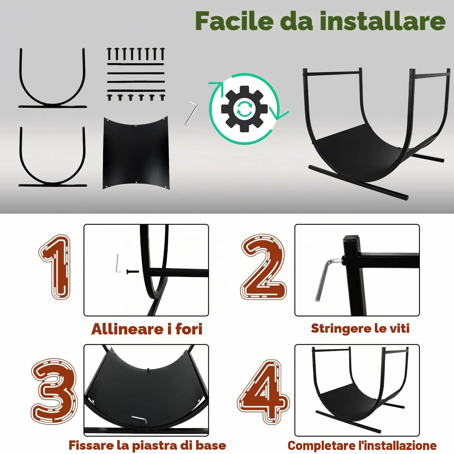 Froadp 44x37x40cm Cestini Portalegna Scaffale per Legna da Ardere Stoccaggio in Metallo per Tronchi Impilati Aiuto Cesto Porta da Camino Cestini Rack Nero Supporto per Interni e Esterni