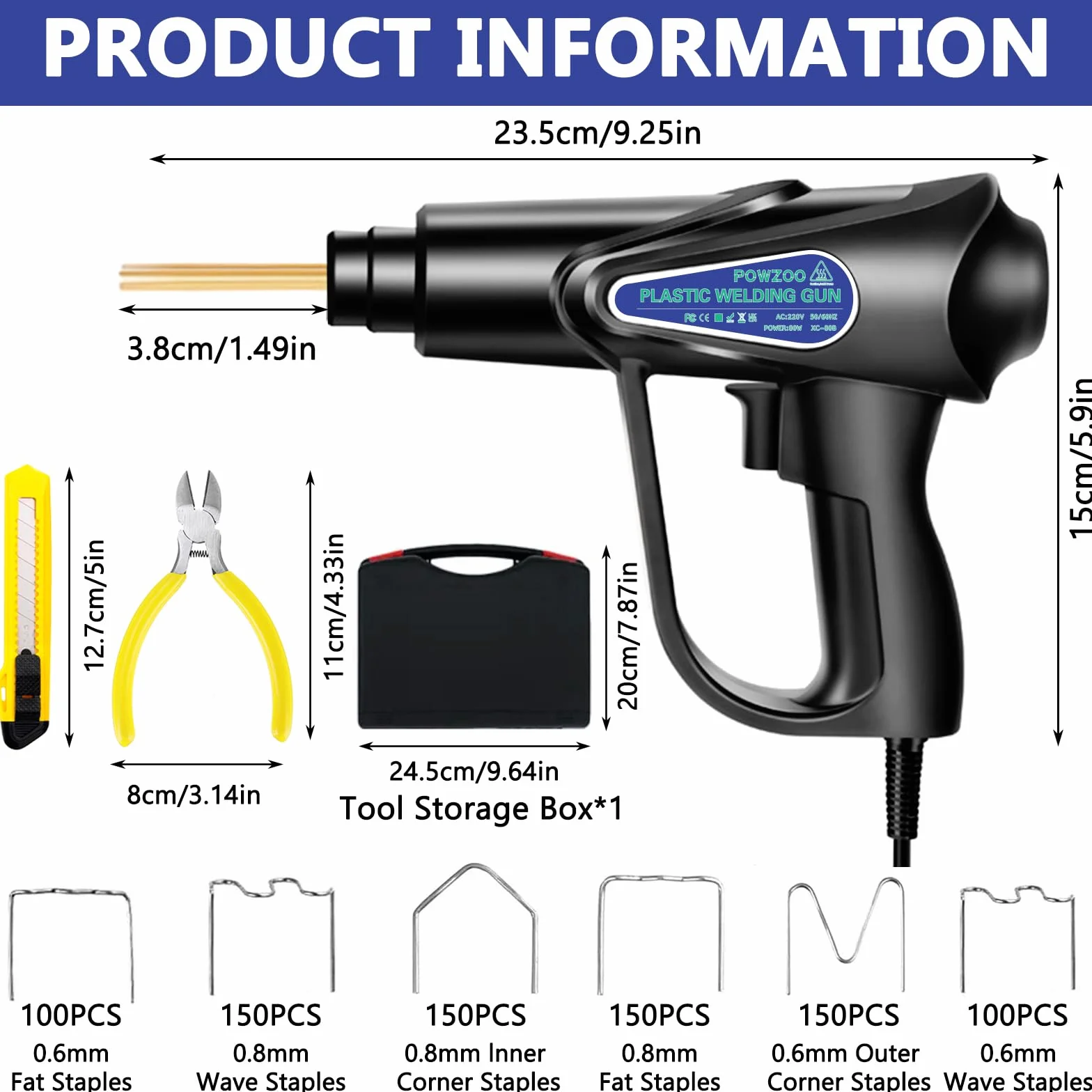 80W Saldatrice per Plastica,Kit di Riparazione Paraurti Auto con 800 Pezzi 6 Tipi Caldo Cucitrice,Saldatore Pistola Riparazione Macchina,Plastica Saldatrice Graffette Saldatura.