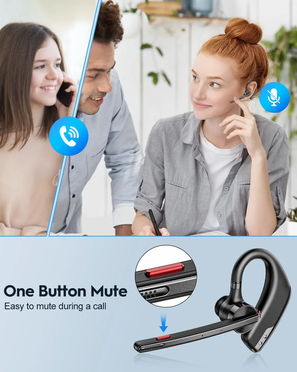 New Bee Auricolare Bluetooth Singolo V5.2 Auricolare Bluetooth con CVC8.0 e ENC Doppio Microfono con Custodia di LED Ricarica per Ufficio, Lavoro, Guida