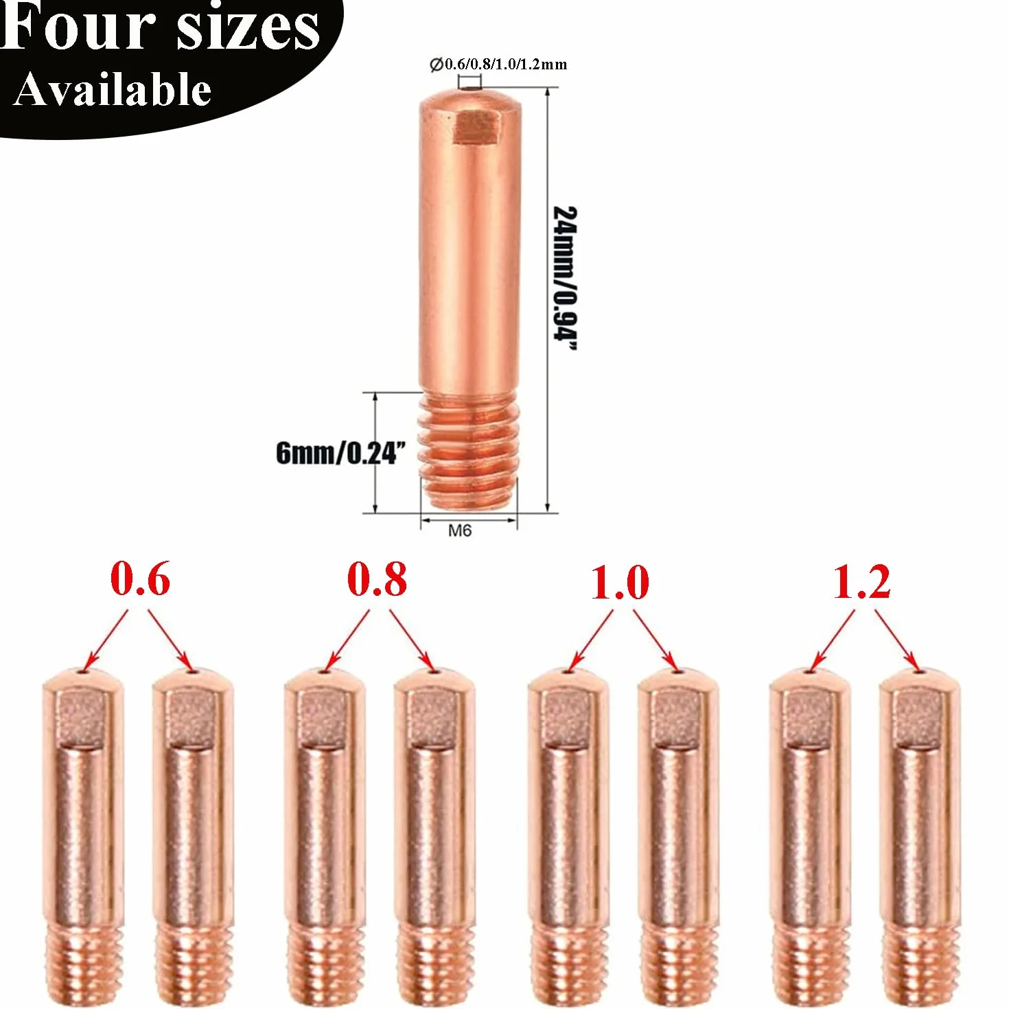 Punta di Contatto in Rame 1.2 mm 10 Pezzi per Torcia MIG/MAG 15AK