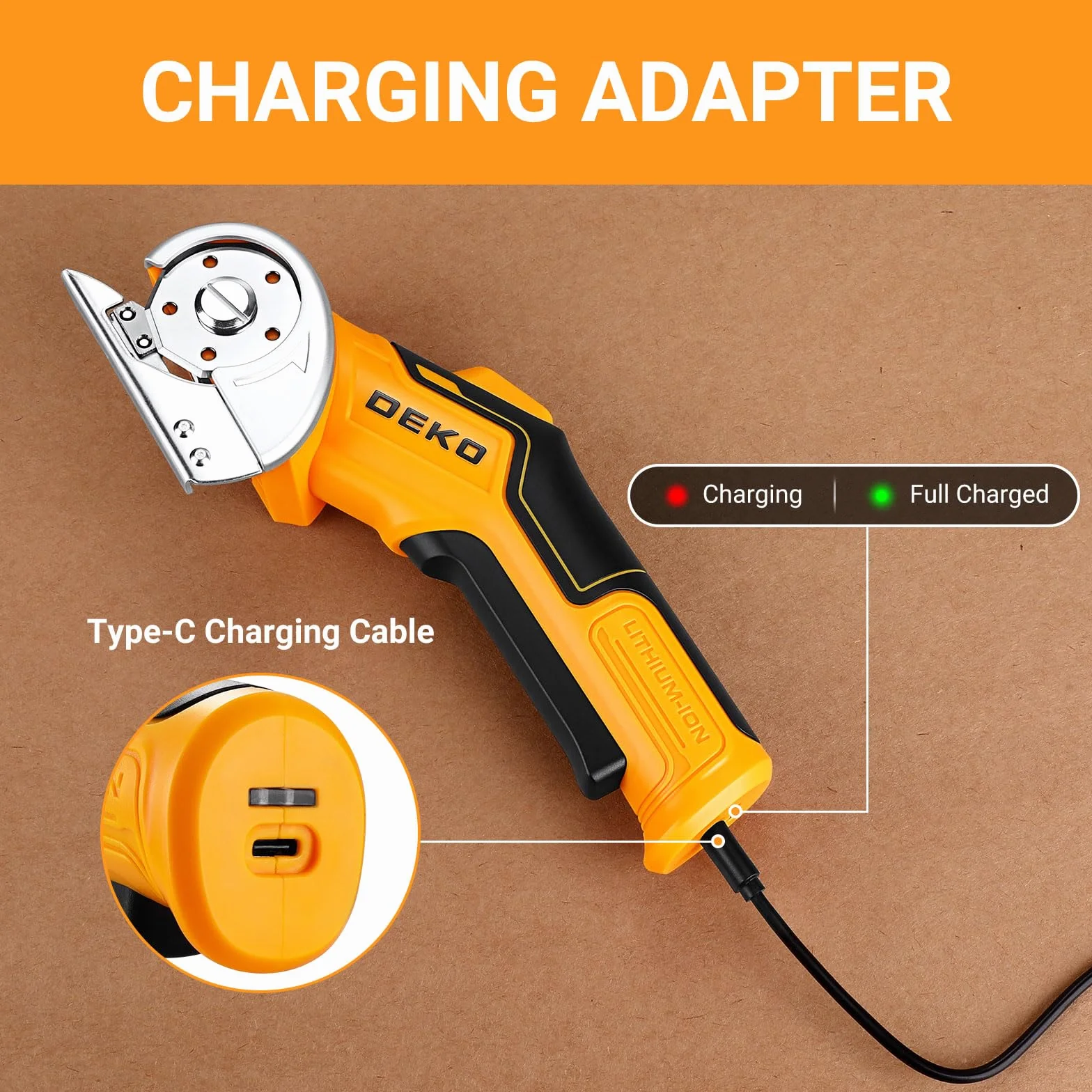 DEKOPRO 3.7V Taglierina Elettrica Cordless Multifunzione Cesoie per Cartone Tessuti Pelle Tappeti Plastica Giallo