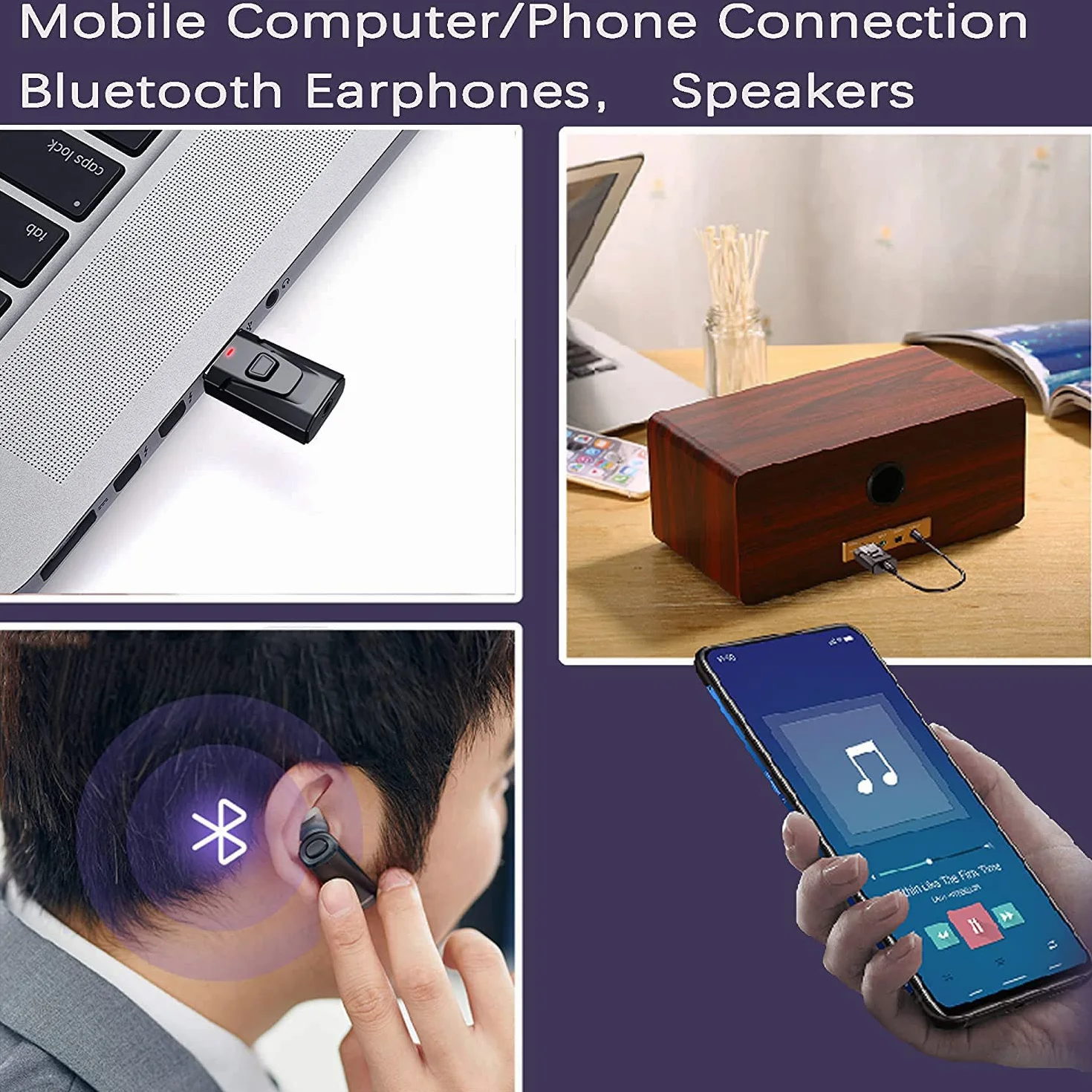 USB Bluetooth 5.0 Adattatore 4 in 1 wireless trasmettitore audio stereo Adattatore ricevitore con 3,5 mm Aux a bordo computer AUX TV altoparlanti Sistema audio domestico