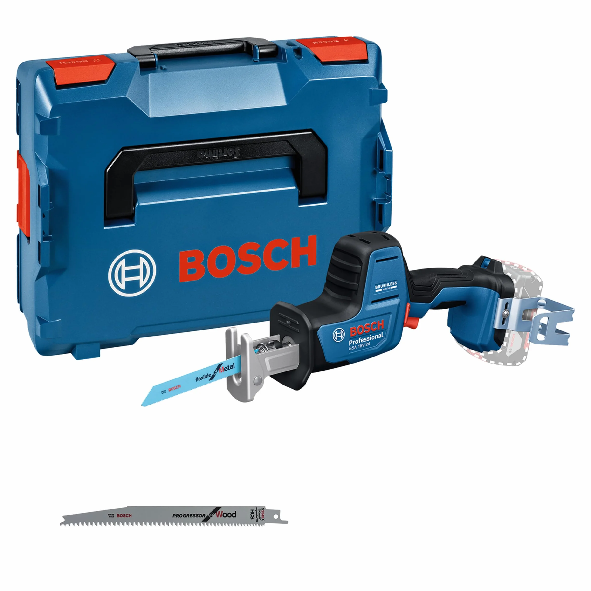 Bosch Professional 18V System Sega universale a batteria GSA 18V-24 (incl. S922EF, S2345X, kit di aggancio su scala, L-BOXX senza batteria/caricabatteria)