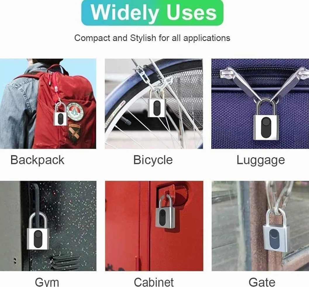 Smart Fingerprint Lucchetto, sblocco elettronico Bluetooth Sblocco remoto, Charging Portable Pundlock Impermeabile per Lo Zaino Bike Locker Uffici Blocco