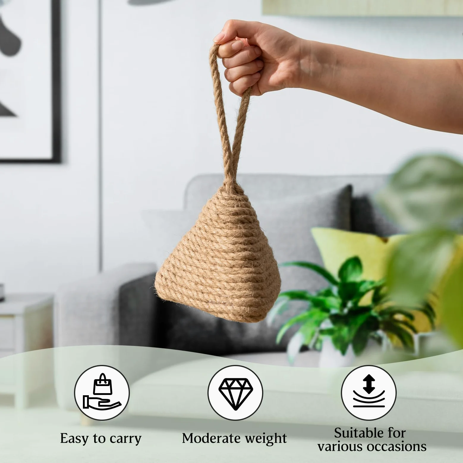2 fermaporta naturali da 1,3 kg, decorativi con manico, in corda di canapa fatti a mano, fermaporta per finestra, camera da letto, soggiorno, fermalibri, rustico, decorazione per la casa