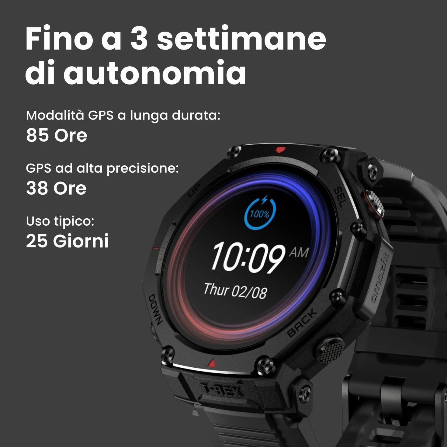 Amazfit T-Rex 3 Pro Smartwatch Outdoor 48mm Display AMOLED in Zaffiro, Ghiera in Titanio, GPS Dual Band, Mappe Offline, 25 Giorni di Autonomia, Torcia Integrata, 10 ATM, 180+ Modalità Sport