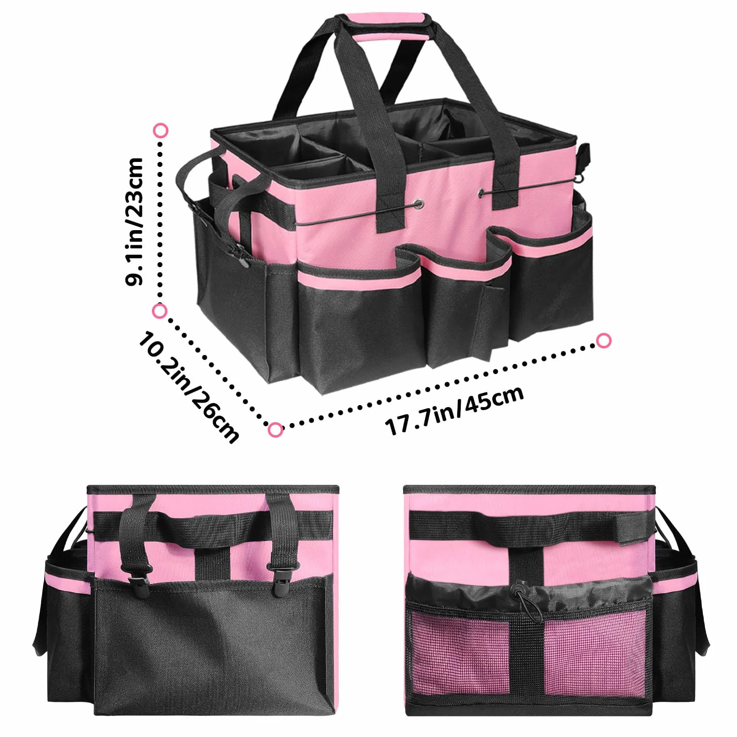 Boczif Borsa portaoggetti indossabile per la pulizia, organizer con manico, spallacci e divisorio staccabile, organizer per strumenti di pulizia, borsa tote per pulizie e governanti (rosa)