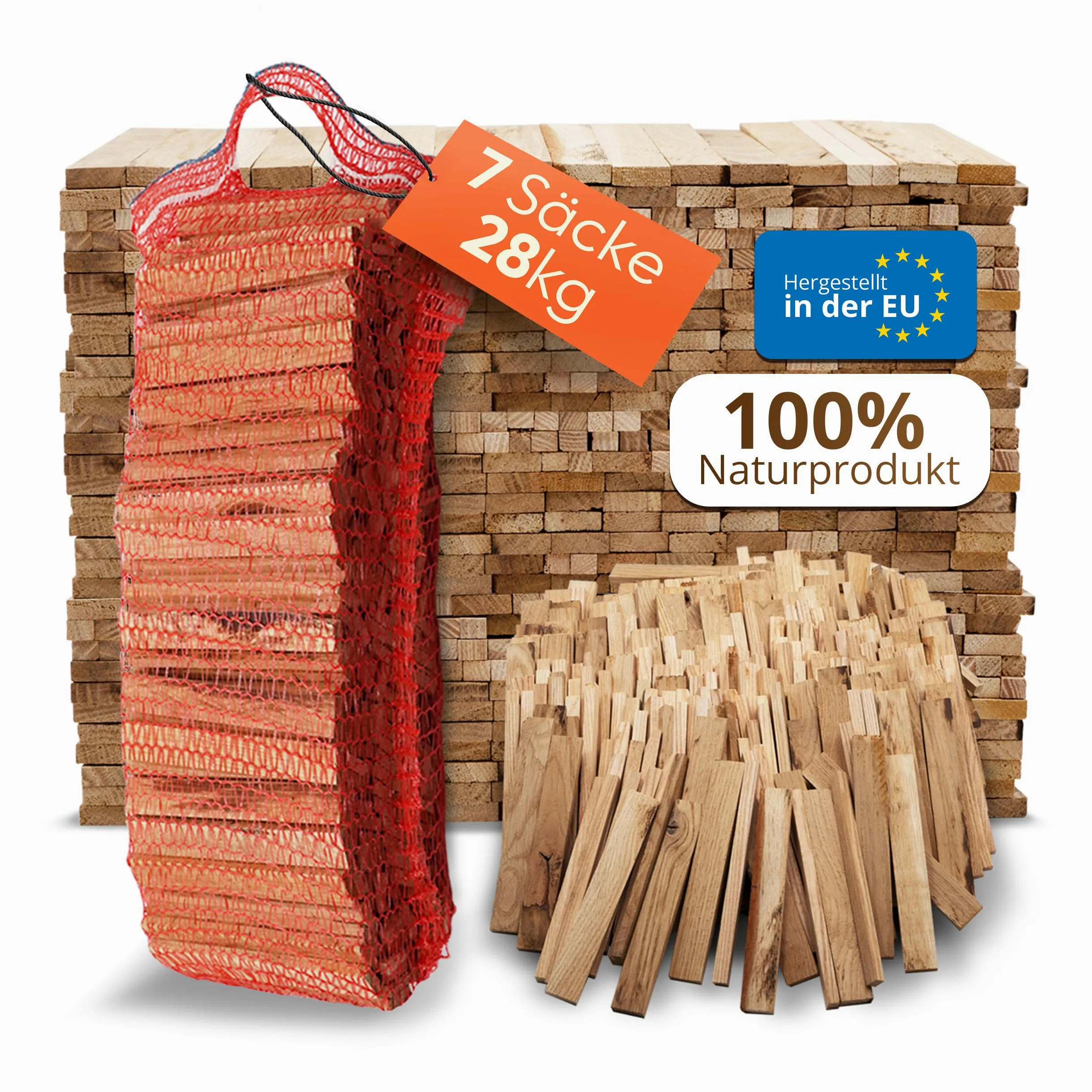 Confezione da 28 kg di legna di quercia da ardere, per barbecue e camino, samovar, accendisigari, accendifuoco, grezzo, non trattato, ottenuto da resti di parquet, essiccato in forno