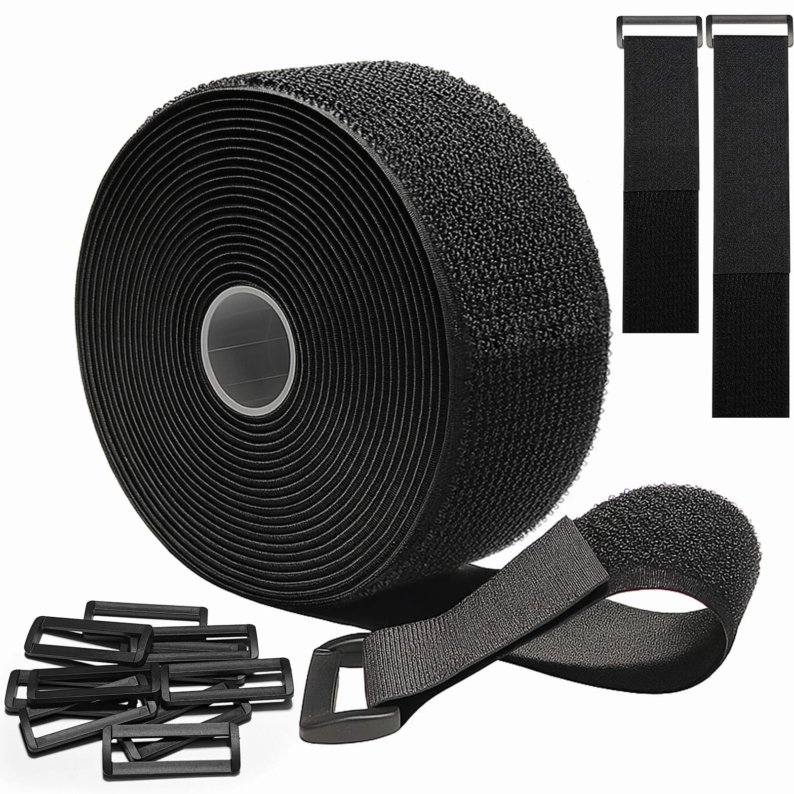 Cinghie per cavi regolabili 5 m x 5 cm 10 anelli antigraffio riutilizzabile nero