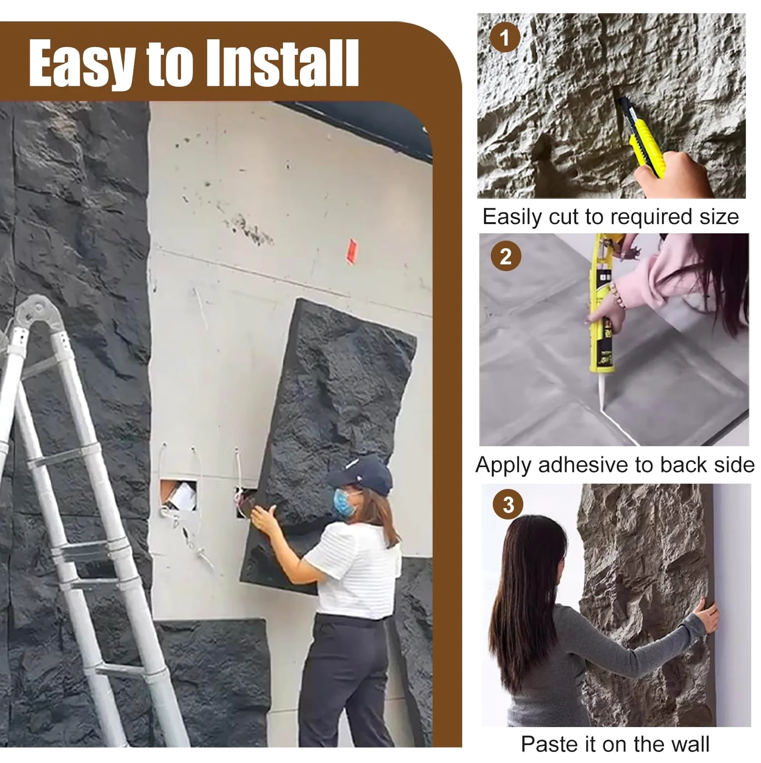 IBOWZ Pannello murale in Finta Pietra, Accento 3D per Decorazioni Esterne e Interne del Camino, Facile Rivestimento del Rivestimento