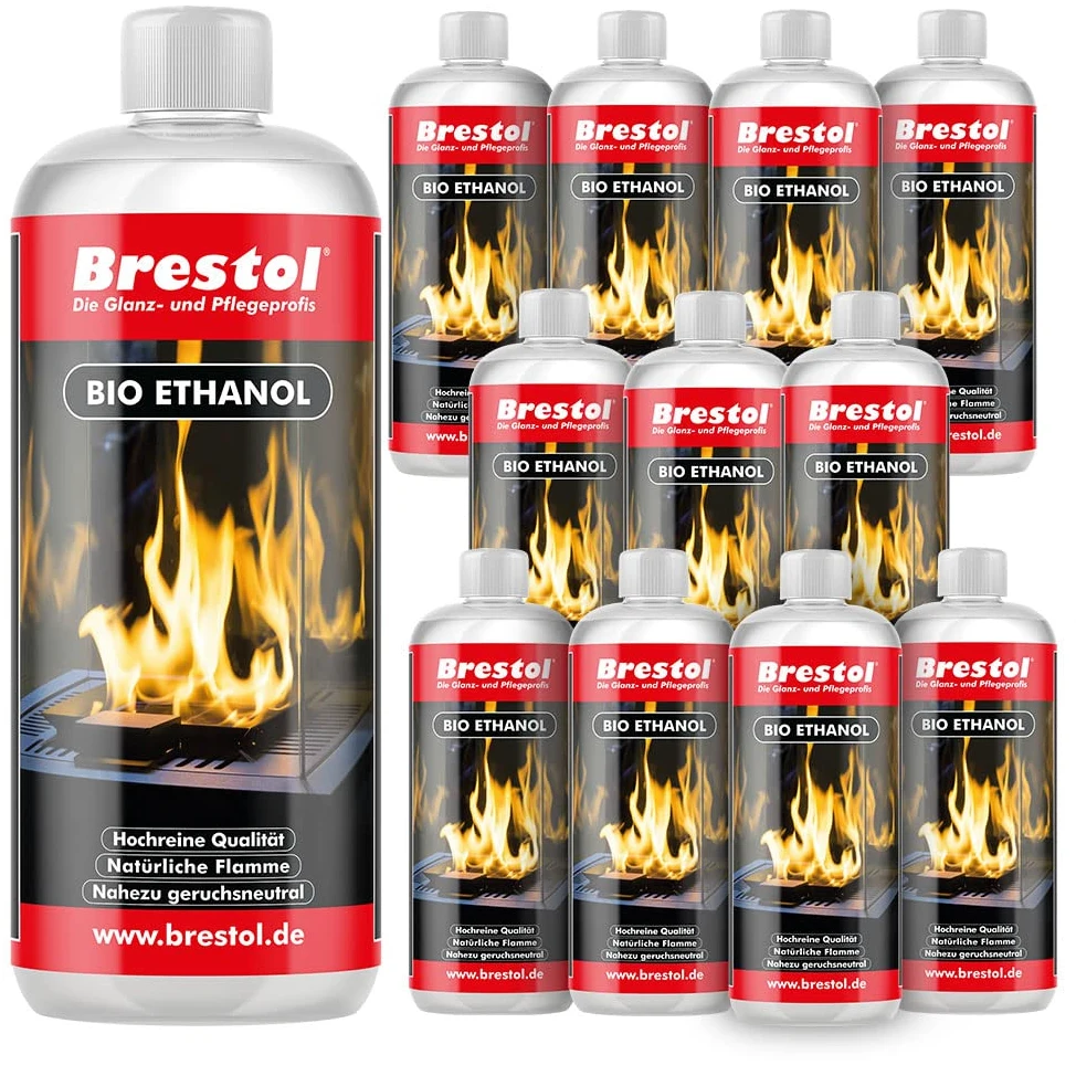 Bioetanolo, 12 x 1000 ml (7574.12) – Alcol bioetanolo etanolo da tavolo, combustibile per camini da tavolo, accendifuoco per barbecue