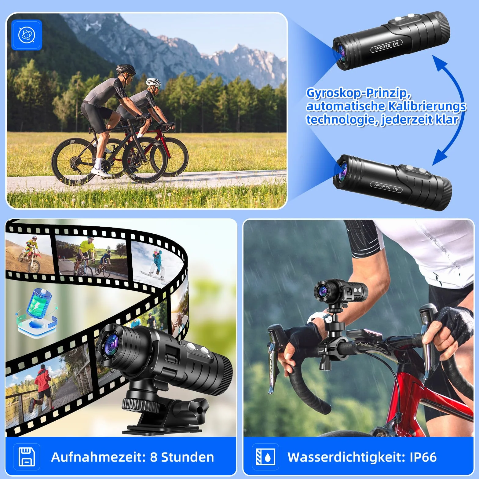 AIKER Dash cam Moto Professionale,Versione Aggiornata WiFi Action Cam IP66 Impermeabile,1080PHD&Angolo Ampio Di 120°Telecamera Moto,Regolazione Automatica Del Livello Dashcam Moto,Facile Da Collegare