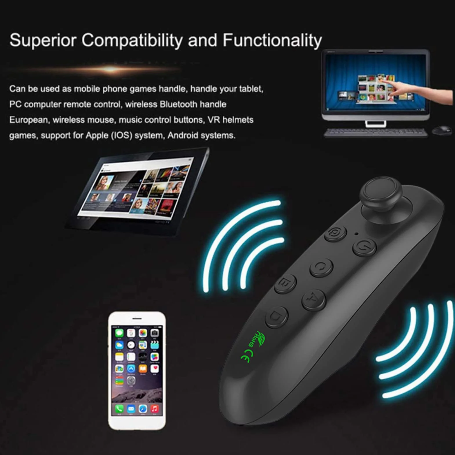 Generico Controller VR,Telecomando VR, Telecomando Wireless per Telefono Cellulare, Telecomando per Joystick con otturatore per Fotocamera Selfie per PC da Gioco, Tablet, Laptop, Smartphone