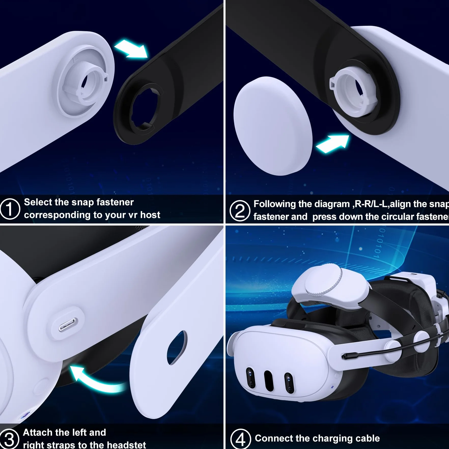 MQ Series Head Strap con batteria da 7500 mAh, cinturino regolabile VR Elite per Meta Quest 3S/Quest 3/Quest 2 con due pulsanti - Prolunga il tempo di riproduzione per gli accessori Oculus