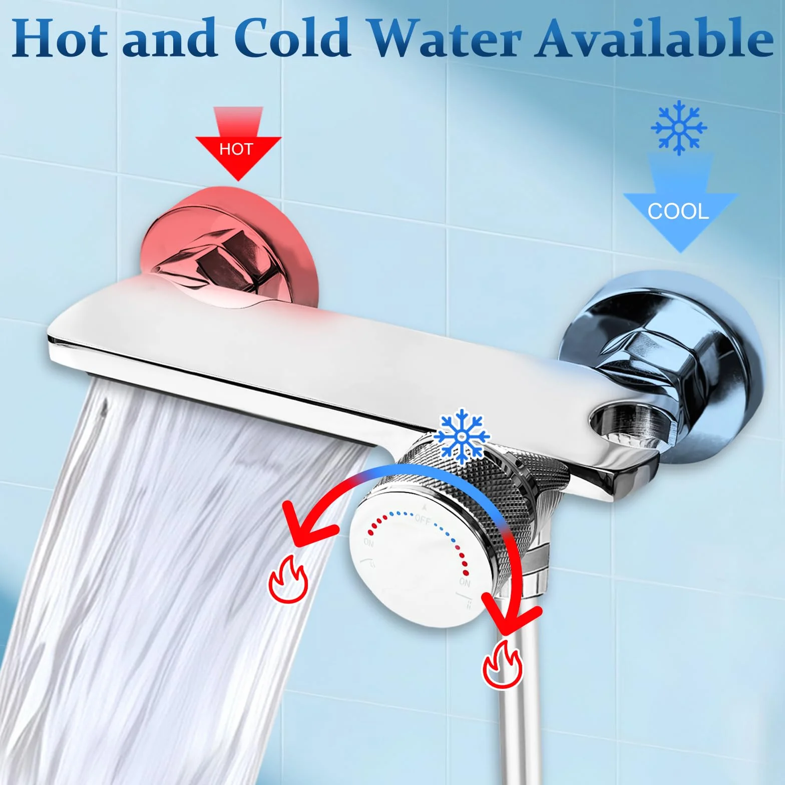 Rubinetto Vasca da Bagno a Parete, Miscelatore Cascata con Doccetta, Tubo 1,5m Antigroviglio, Ottone Massello, Cromato Argento