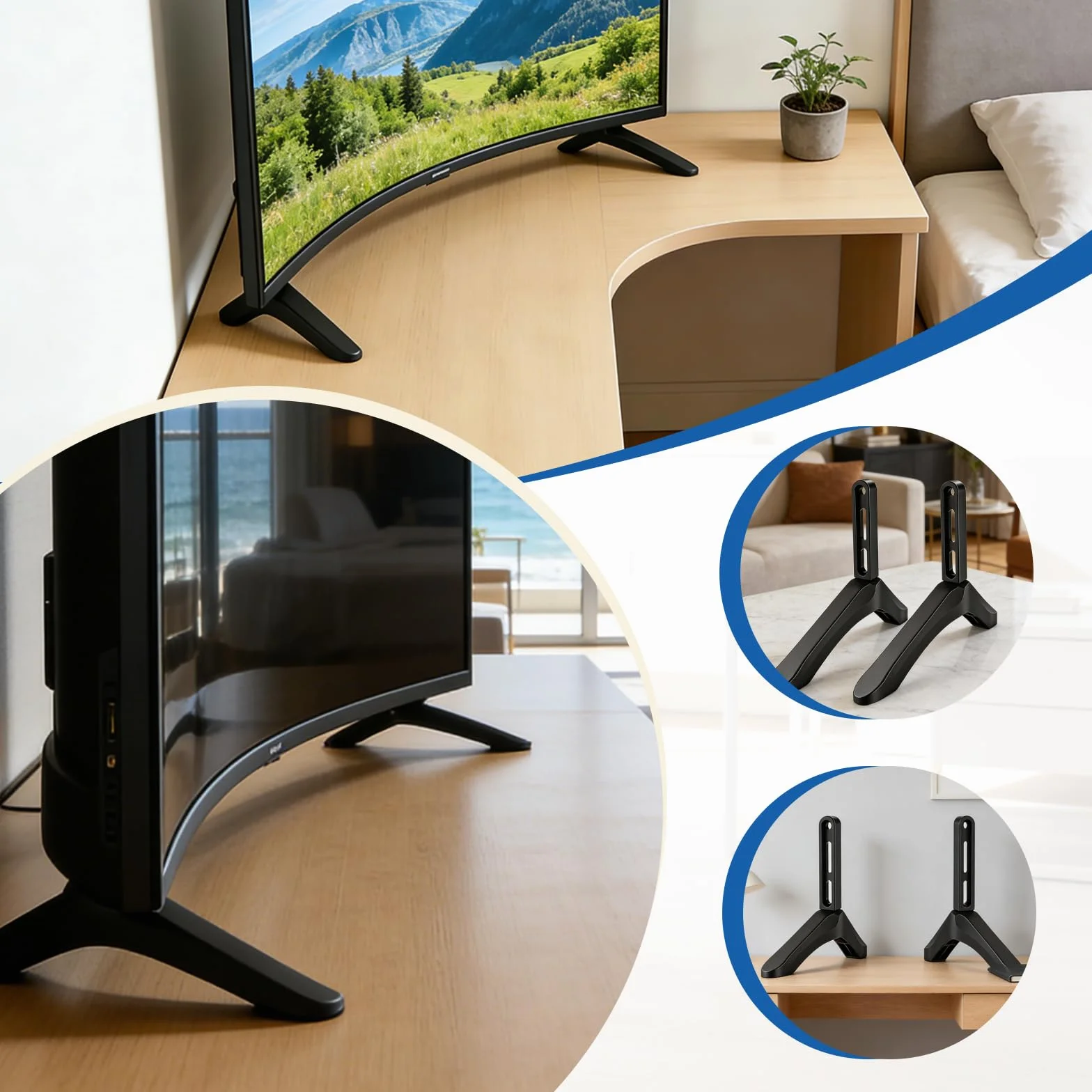 Supporto TV da Tavolo Piedini per Piedistallo TV per Schermi LCD LED OLED da 32-65 pollici Supporto TVs da Tavolo Antiscivolo Installazione Semplice