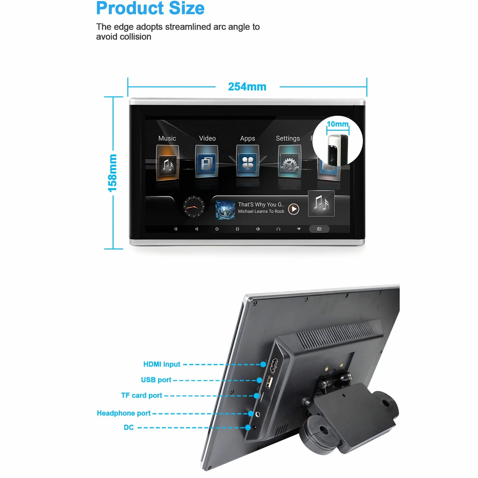 Fockety Lettore video poggiatesta per auto, 9In Car 4K WIFI Bluetooth Touch Screen TV poggiatesta MP3 MP4 WMA AVI Monitor per poggiatesta Monitor multimediale digitale con trasmettitore FM