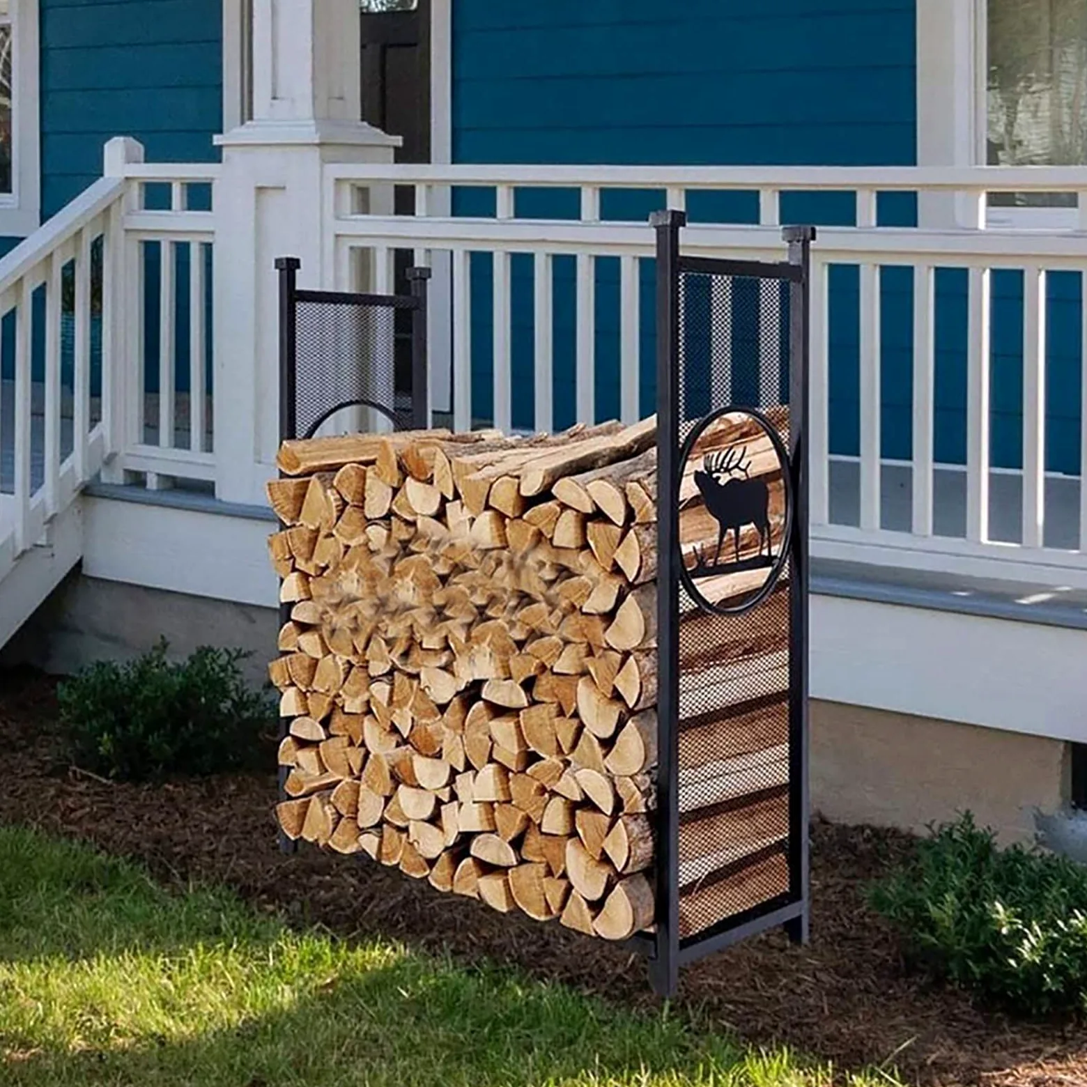 Portalegna da ardere in metallo resistente, 1,2 m, per patio, giardino, portico, terrazza, legname per una gestione efficiente della legna da ardere