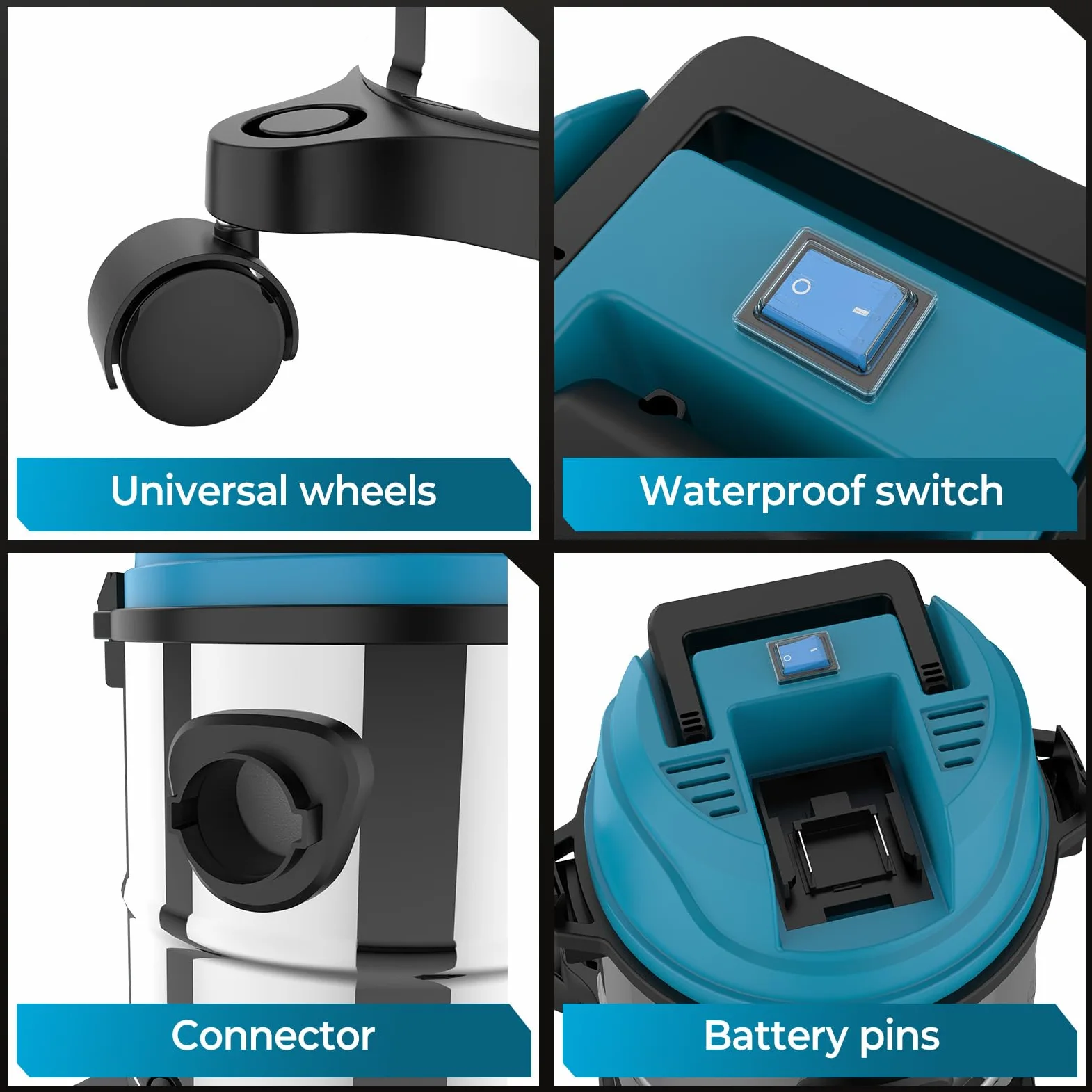 Aspirapolvere a secco umido per batteria Makita 18 V, 15 l, in acciaio inox, 1200 W, aspiracenere a batteria con bocchetta per pavimento e fughe, sistema di tubi ø 32 mm, senza batteria (0 batterie)