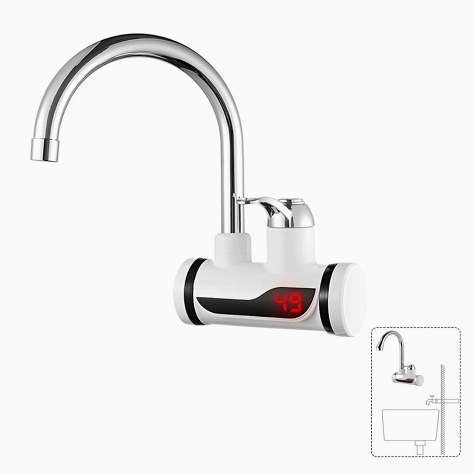 Display della temperatura dello scaldabagno elettrico istantaneo Riscaldamento dell'acqua Scaldabagno caldo della cucina con rubinetto della cucina a LED