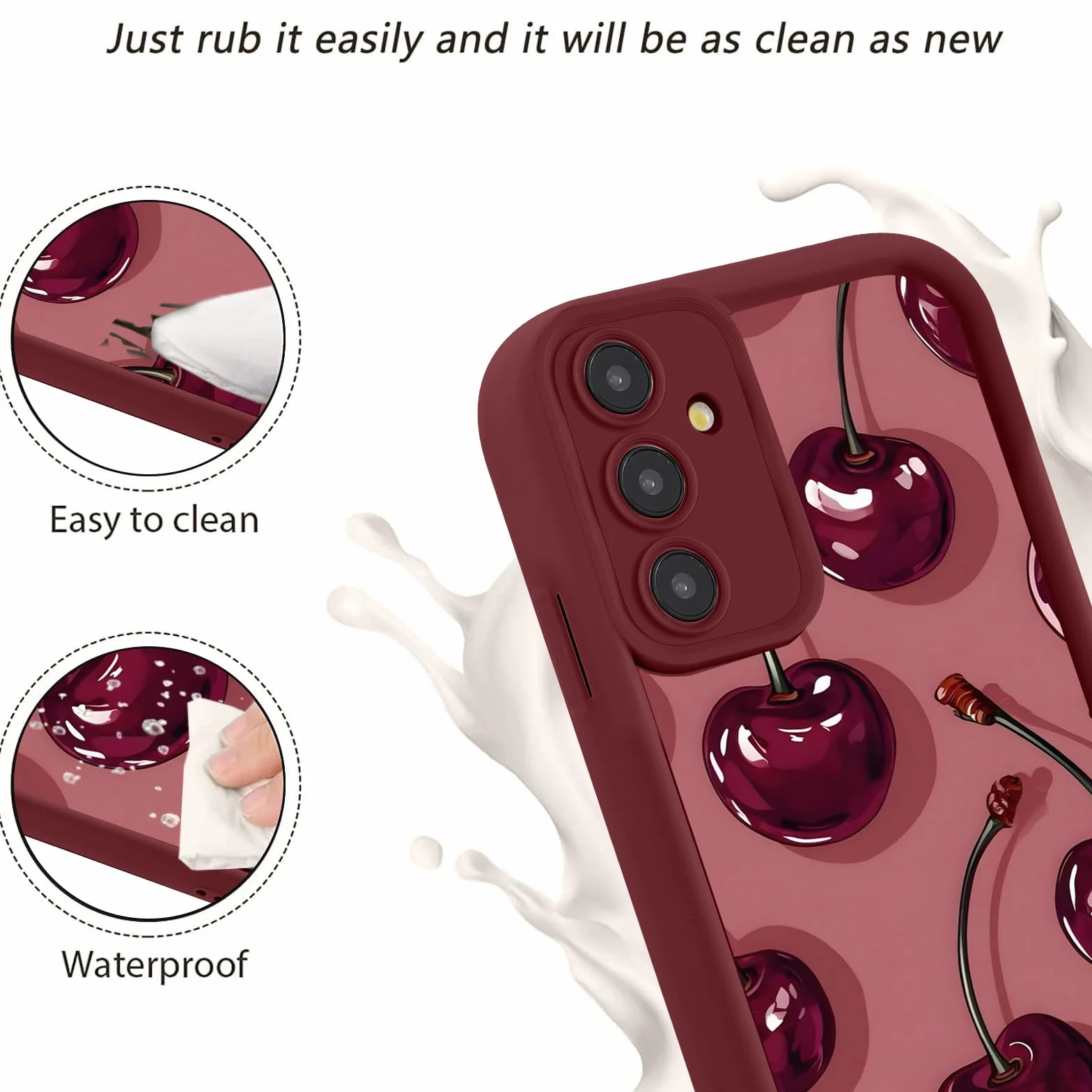 Cover per Samsung Galaxy A16 5G 6,7", Cellulare Rosso Silicone Morbido Custodia per telefono Aesthetic Rosso Ciliegia Motivo Disegno Protezione Fotocamera Antiurto Case per Ragazze Donne