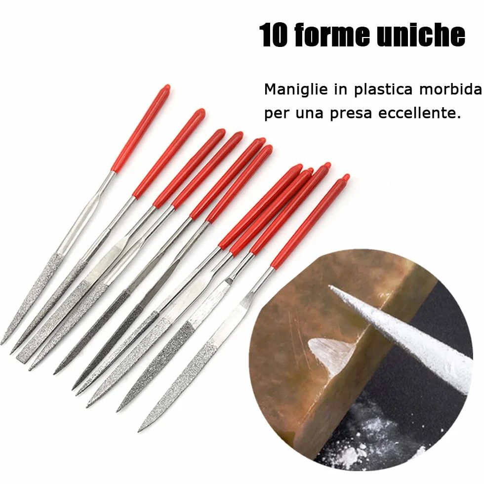 Set di Lime Diamantate in Titanio 10 Pezzi, Lime ad Ago di Precisione Multifunzionale