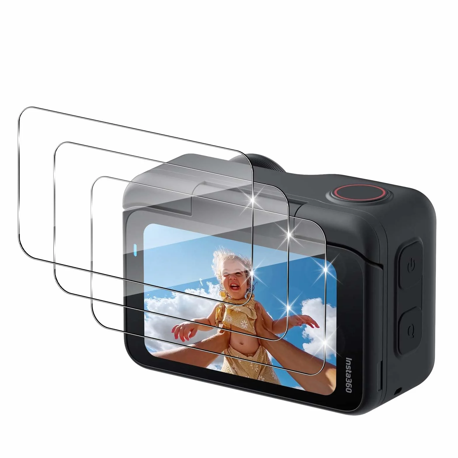QULLOO Pellicola Vetro Protettiva per Insta360 GO Ultra, Durezza 9H Anti-graffio HD Vetro Temperato Fotocamera Protezione [3 Pezzi]