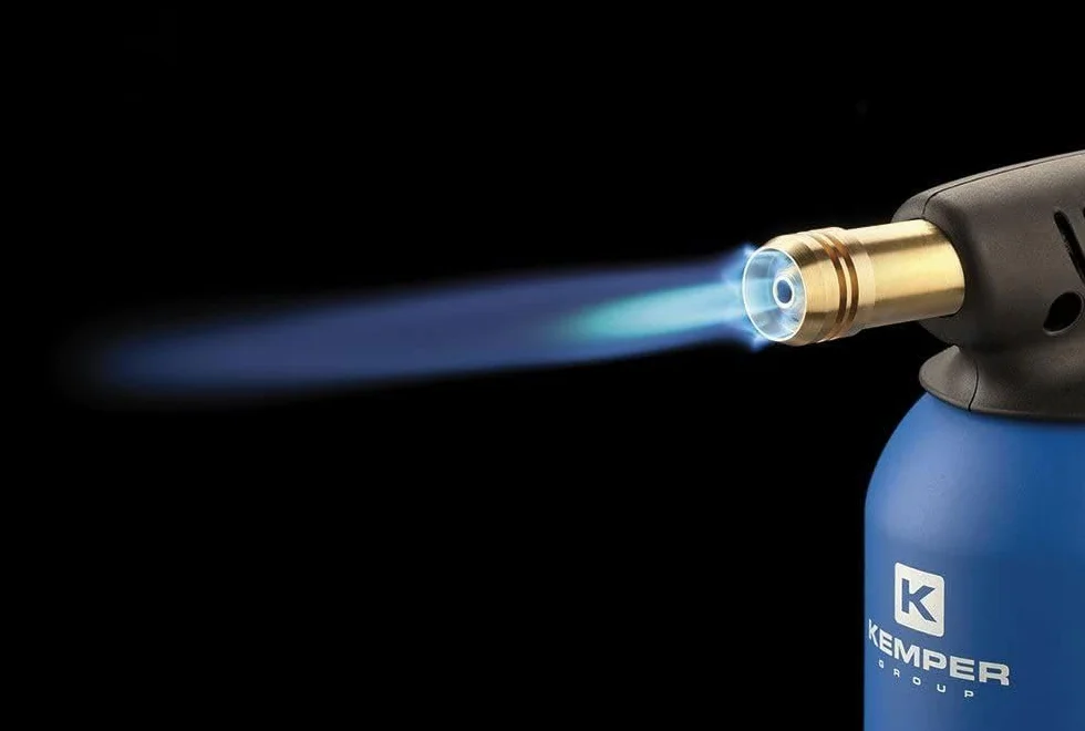 Kemper Lampada Per Saldare Cannello Accendi Fuoco + 3 Bombole Gas Butano + Guanti
