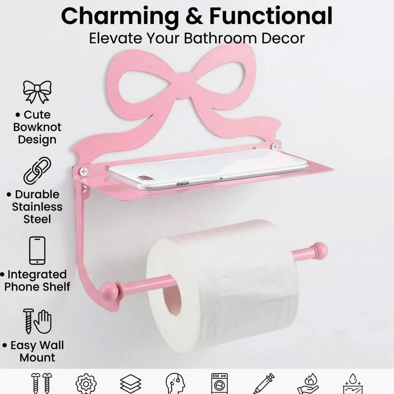 Colcolo Portarotolo di Carta Igienica in Metallo con Ripiano Integrato per Cellulare, Decorativo, Da Parete, per Bagno, Doccia