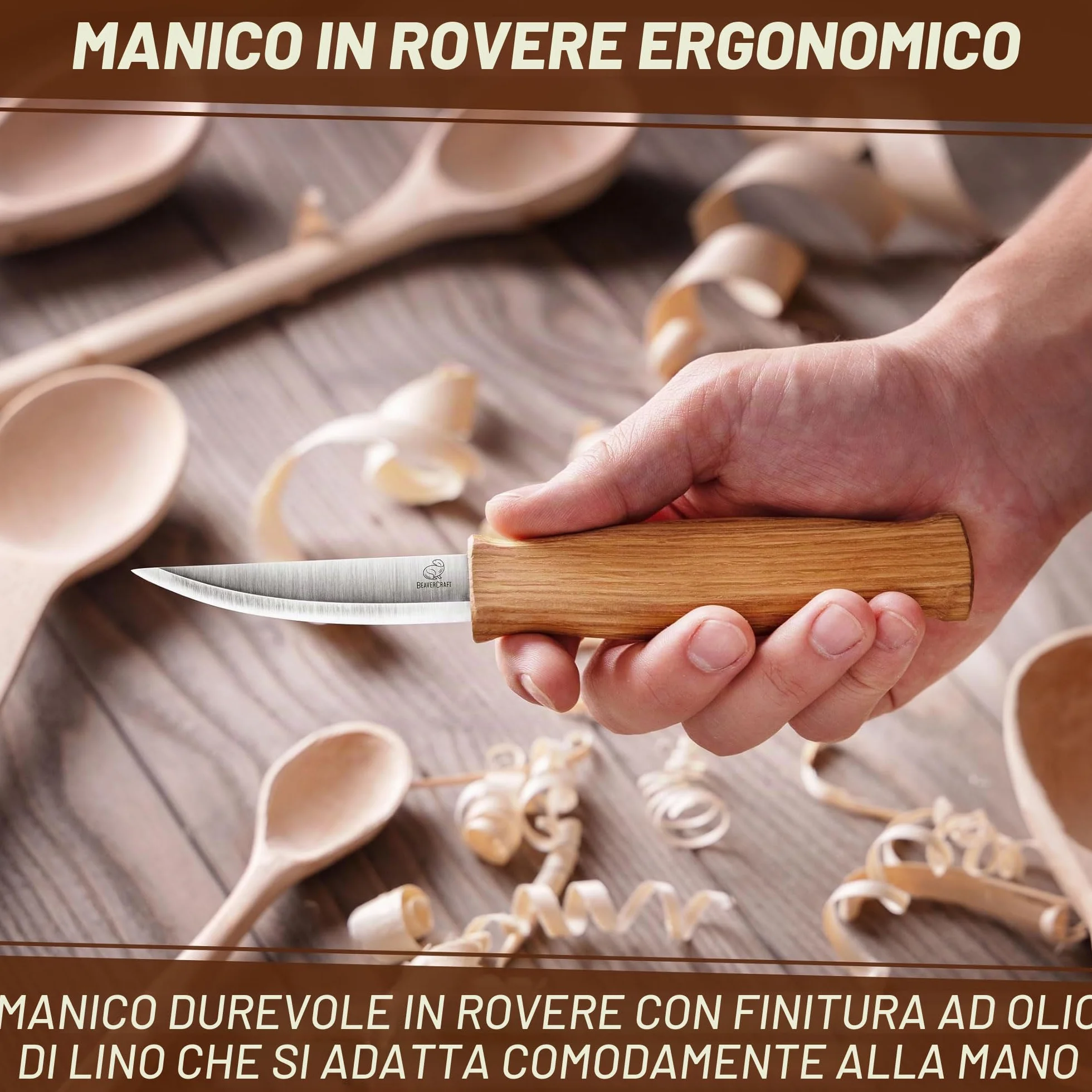 BeaverCraft C4 Coltello per Intaglio del Legno Sloyd per Sgrossatura