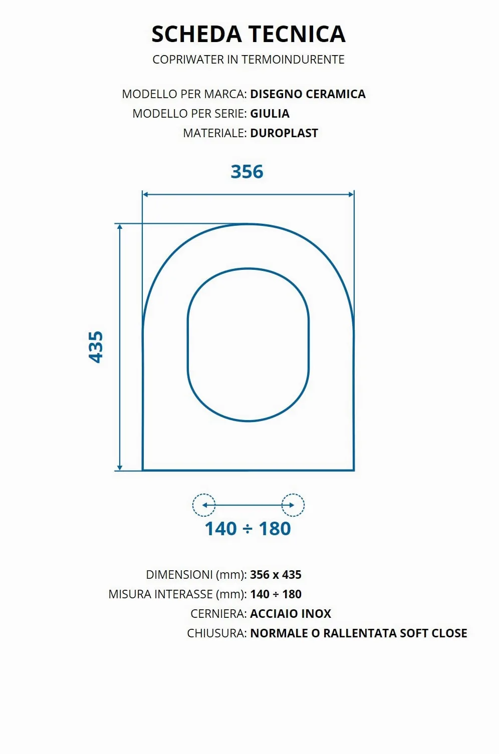 Copriwater per DISEGNO CERAMICA GIULIA AVVOLGENTE TERMOINDURENTE BIANCO cerniera inox
