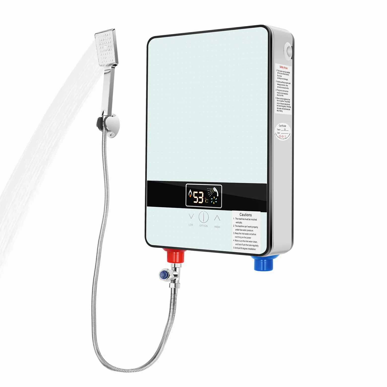 Scaldacqua istantanea doccia, scaldacqua elettrico istantaneo, 6500 W Tankless acqua calda istantanea bagno doccia, bagno scaldabagno elettrico 0-55 ℃, 29 × 19 × 6,5 cm