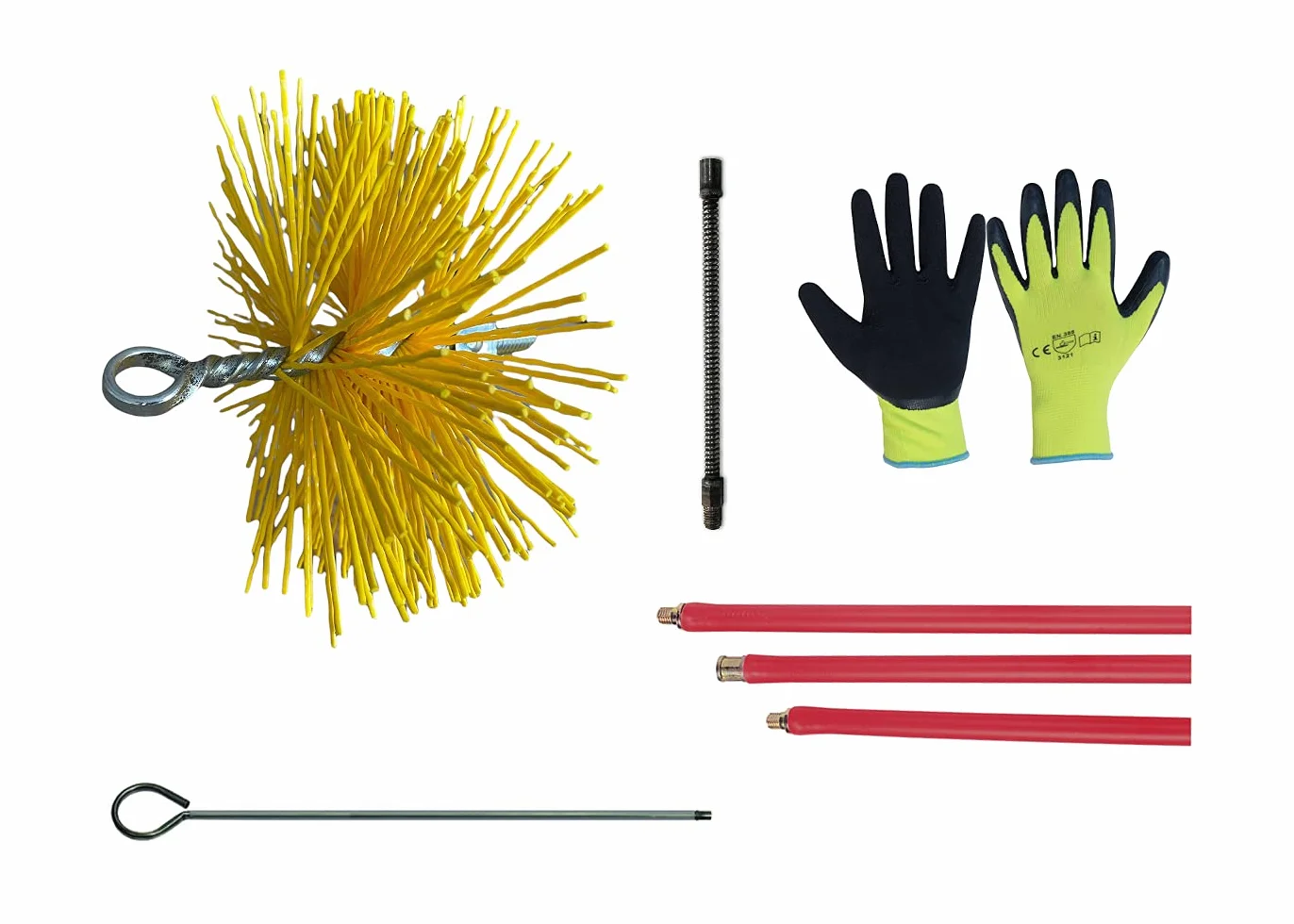 Kit Spazzacamino Pulizia Canne Fumarie Scovolo Tondo in Nylon da 20 Prolunga con molla e con manico Aste filettate estensibili e modulabili fino a 6 metri Guanti in OMAGGIO