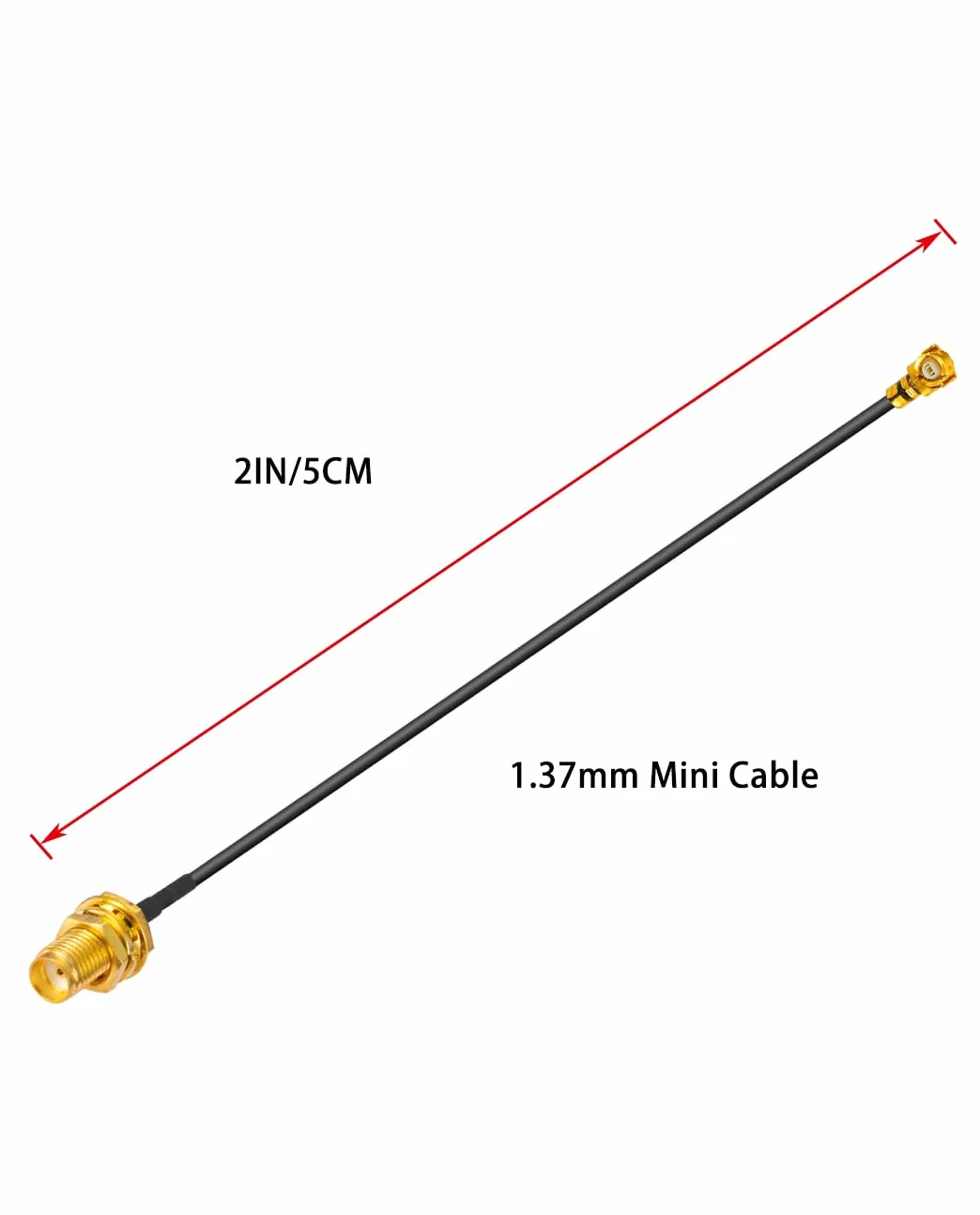 Vecys 2PCS U.F.L1 a SMA Femmina Cavo Coassiale a Bassa Perdita Cavo mini Coassiale 2 "/5CM U.F.L1 da 1.37 mm a Codino per Router Wireless Mini PCIE Schede di rete PCI Wi-Fi WAN Repeater