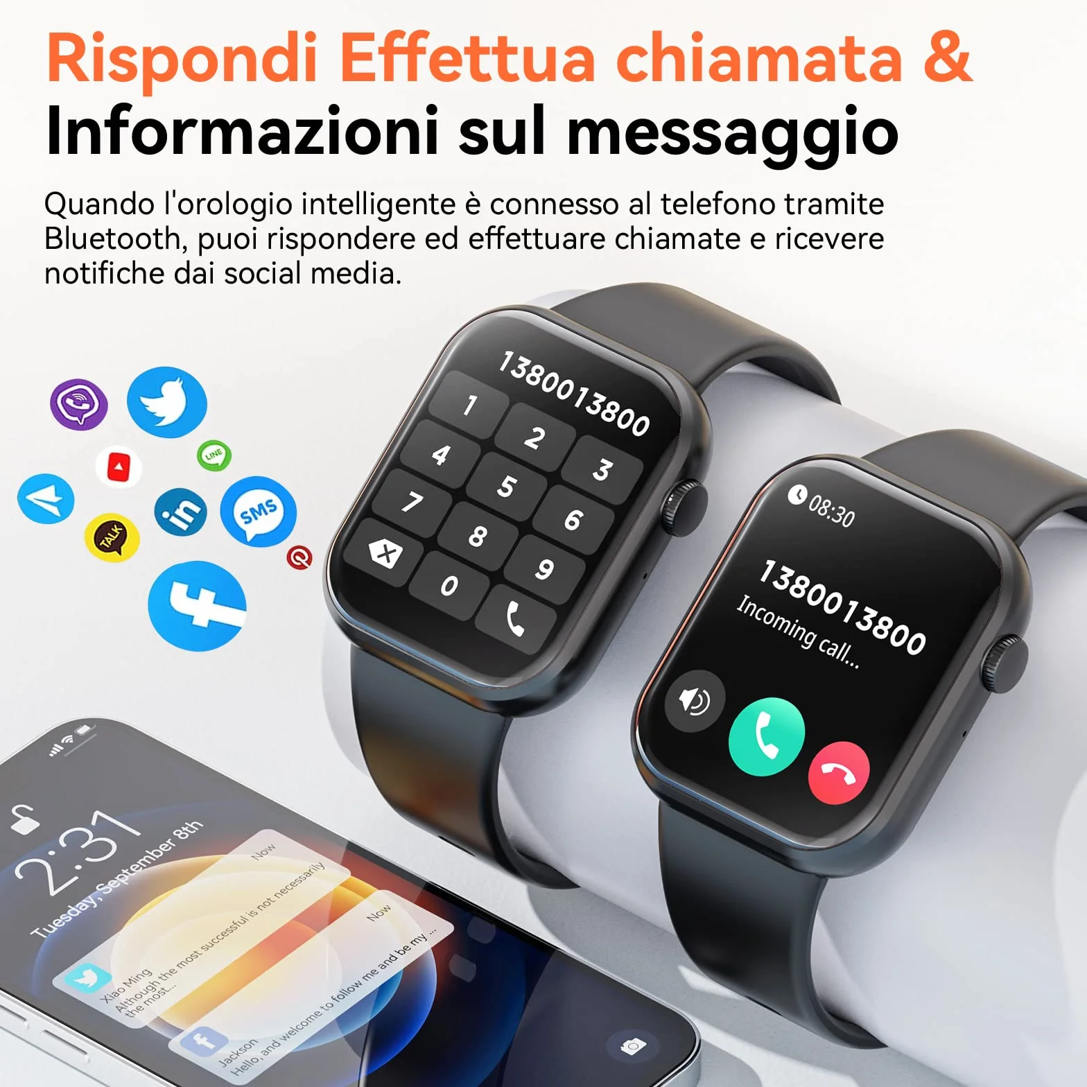 Hwagol Smartwatch Uomo Donna, 1.85'' Orologio Smartwatch con Chiamata Bluetooth, Smart Watch con Contapassi/Sonno/SpO2/Cardiofrequenzimetro, 140+ Sportive Orologio Fitness per Android iPhone